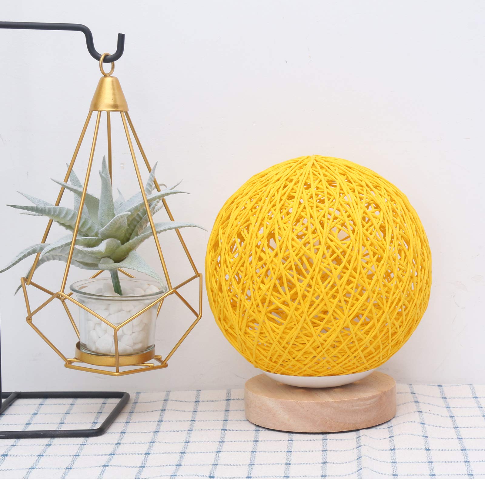 Creative LED Desk Lamp with Hand-Knit Lampshade - Wooden Bedside Night Light for Bedroom, Office & Study | Warm White Dimmable Lighting for Reading, Relaxation & Decor