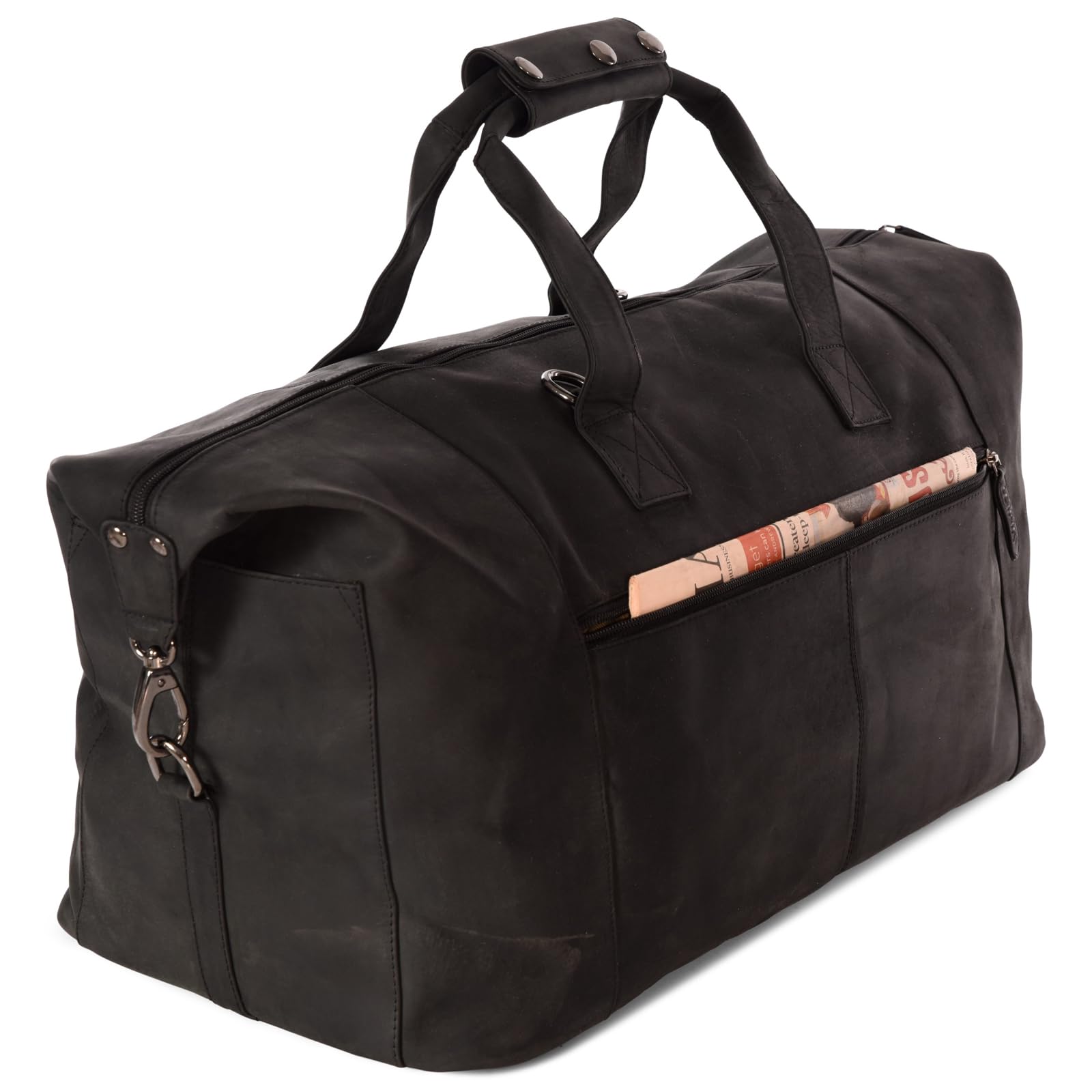 Leabags Genuine Leather Weekender Bag - 41L Premium Travel Duffle for Gym, Sports & Airplane - Large Natural Black Carryall for Women & Men - Perfect for Weekend Getaways, Business Trips & Workout Sessions