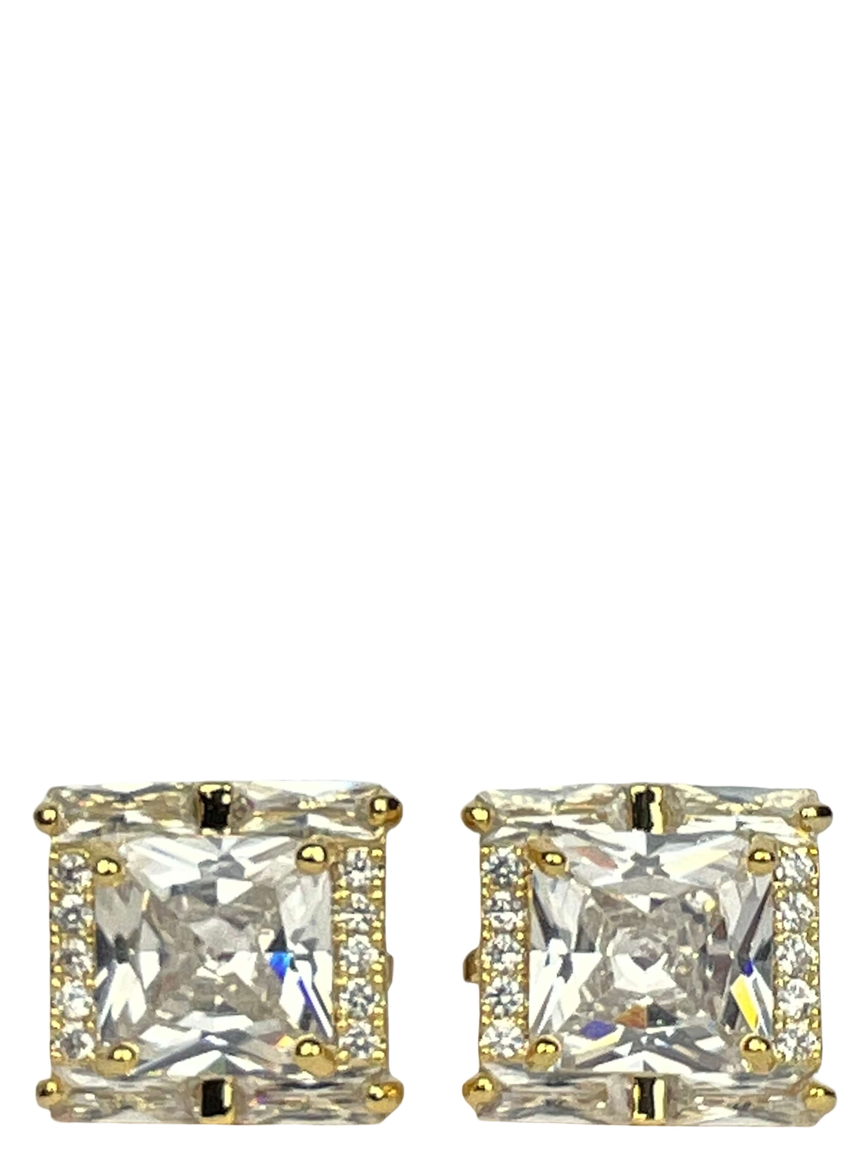 DÉCLIC Square Diamond Gold Cufflinks for Men - Elegant White Formal Dress Shirt Accessories for Weddings & Business Events