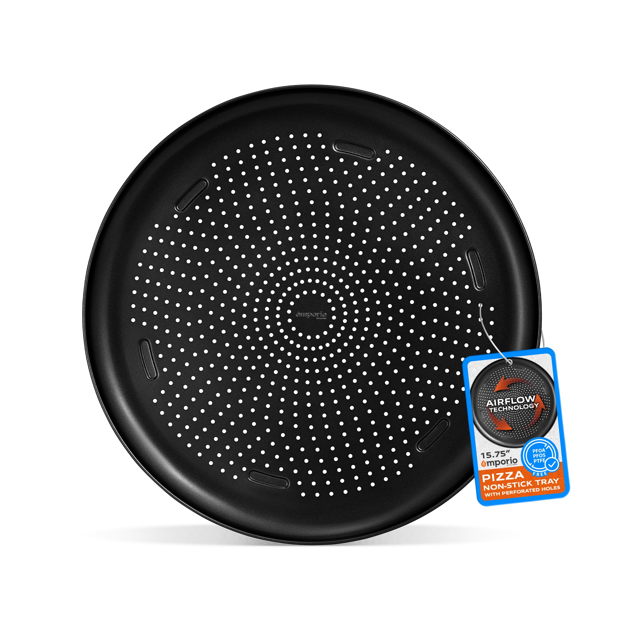15.75-Inch Round Perforated Carbon Steel Pizza Baking Pan - Non-Stick Coating, Oven & Dishwasher Safe (450°F), PFOA/PFOS/PTFE Free, Airflow Design - Perfect for Homemade Pizza, Bread, Cookies & Baking in Oven or Grill