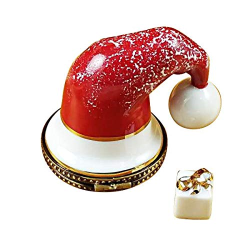 Christmas Santa Hat with Gift Limoges Box - Perfect Holiday Decoration & Collectible Gift for Xmas Tree, Party, and Festive Home Decor