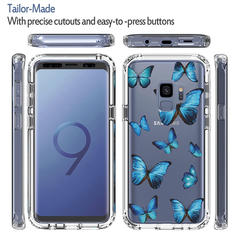 Samsung Galaxy S9 Case for Women - Shockproof Clear Floral TPU Slim Protective Cover with Full Body Armor (Butterfly Design) - Perfect for Everyday Use, Travel & Outdoor Activities