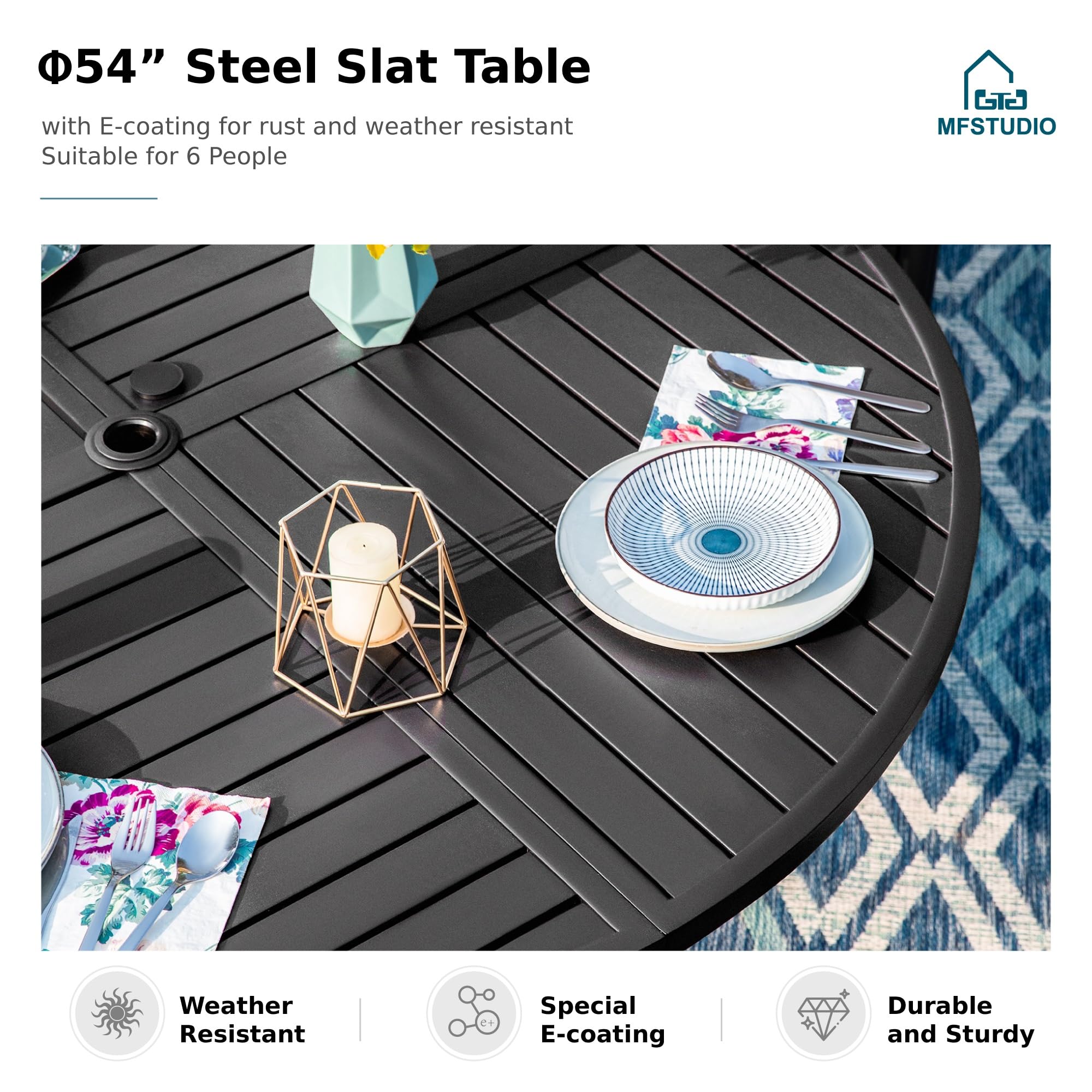 MFSTUDIO 6-Piece Patio Dining Set - All-Weather Outdoor Furniture with 6 Swivel Sling Chairs & 54
