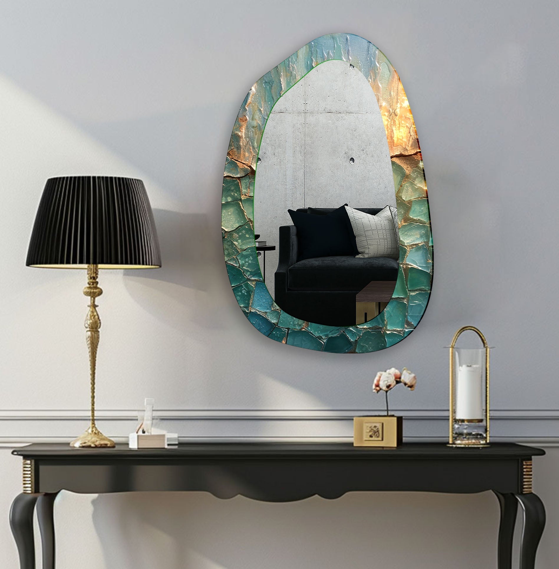 Abstract Large Decorative Glass Wall Mirror - Modern Home Decor for Living Room, Bedroom & Entryway - Stylish Statement Piece for Interior Design