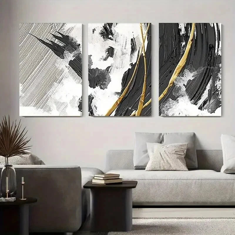 3-Piece Abstract Black and White Geometric Metal Wall Art - Ready to Hang Modern Home Decor for Living Room, Bedroom & Office