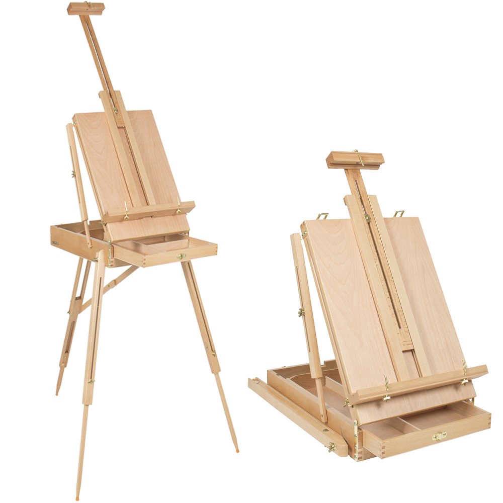 Premium Adjustable Wooden French Style Easel Stand - Artist Sketchbox with Drawer & Palette - Studio & Field Tripod Easel for Painting, Sketching, Art Display - Perfect for Home, Classroom & Outdoor Use