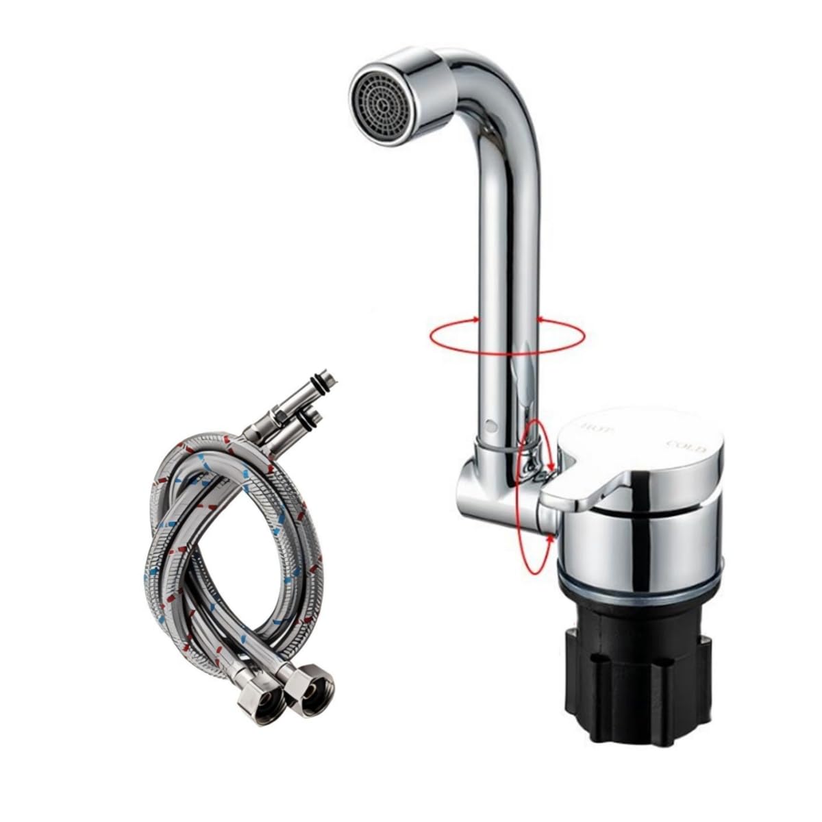 360° Rotating RV Camper Faucet - Hot & Cold Water Folding Kitchen Sink Tap with Dual Knob Handles, Brass Construction & Chrome Finish (G1/2) - Perfect for Tiny Homes, Boats, and Off-Grid Living