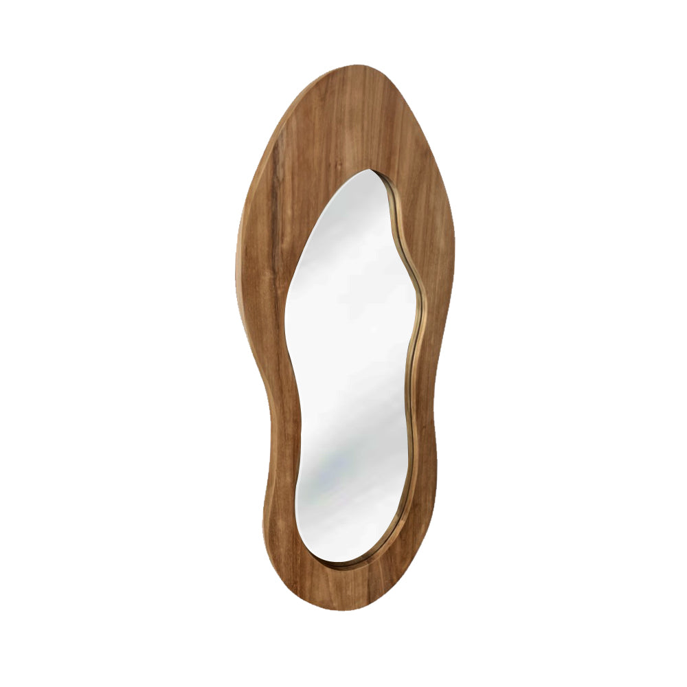 Wave Teak Mirror - Handcrafted Solid Teak Wood Wall Mirror for Bathroom, Bedroom & Living Room Decor - Coastal & Boho Style Home Accent