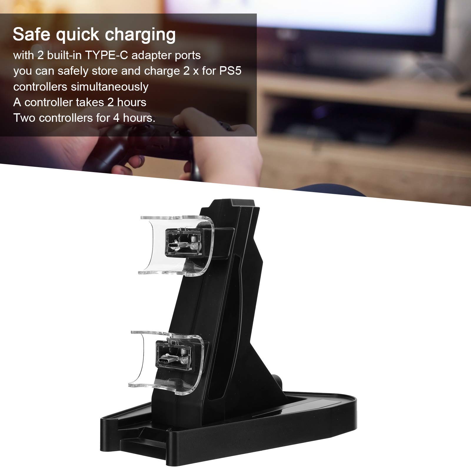 Estink Controller Dock Station - Dual Induction Gamepad Charger with D-Type Charging Base & Built-in Chip - Compatible with PS5/Xbox/Switch Controllers (Black) - Perfect for Gaming Setup & Organized Charging