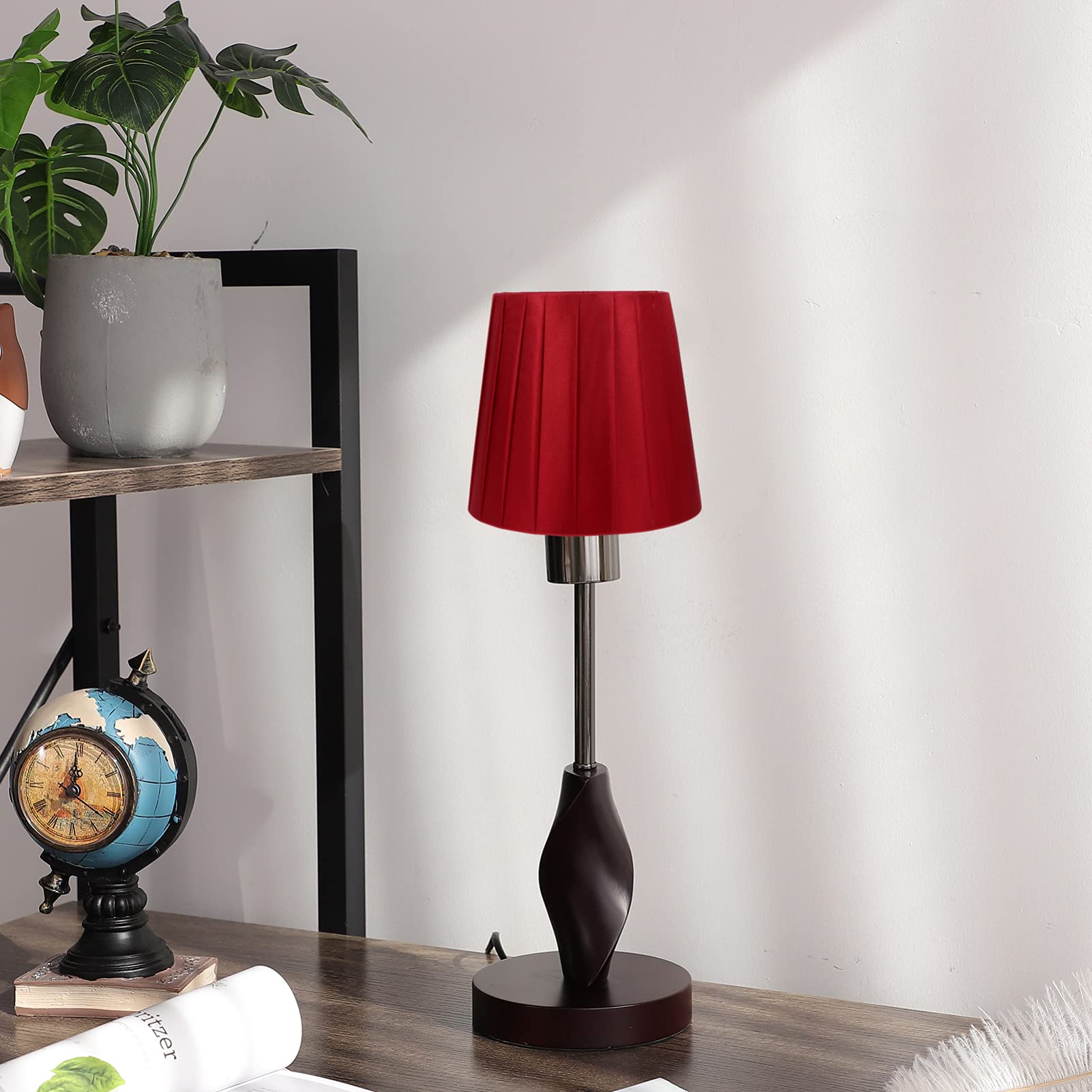 Red Clip-On Lamp Shade - Fabric Light Fixture Cover for Table & Desk Lamps - Perfect for Bedroom, Living Room, Office & Nightstand Lighting Decor