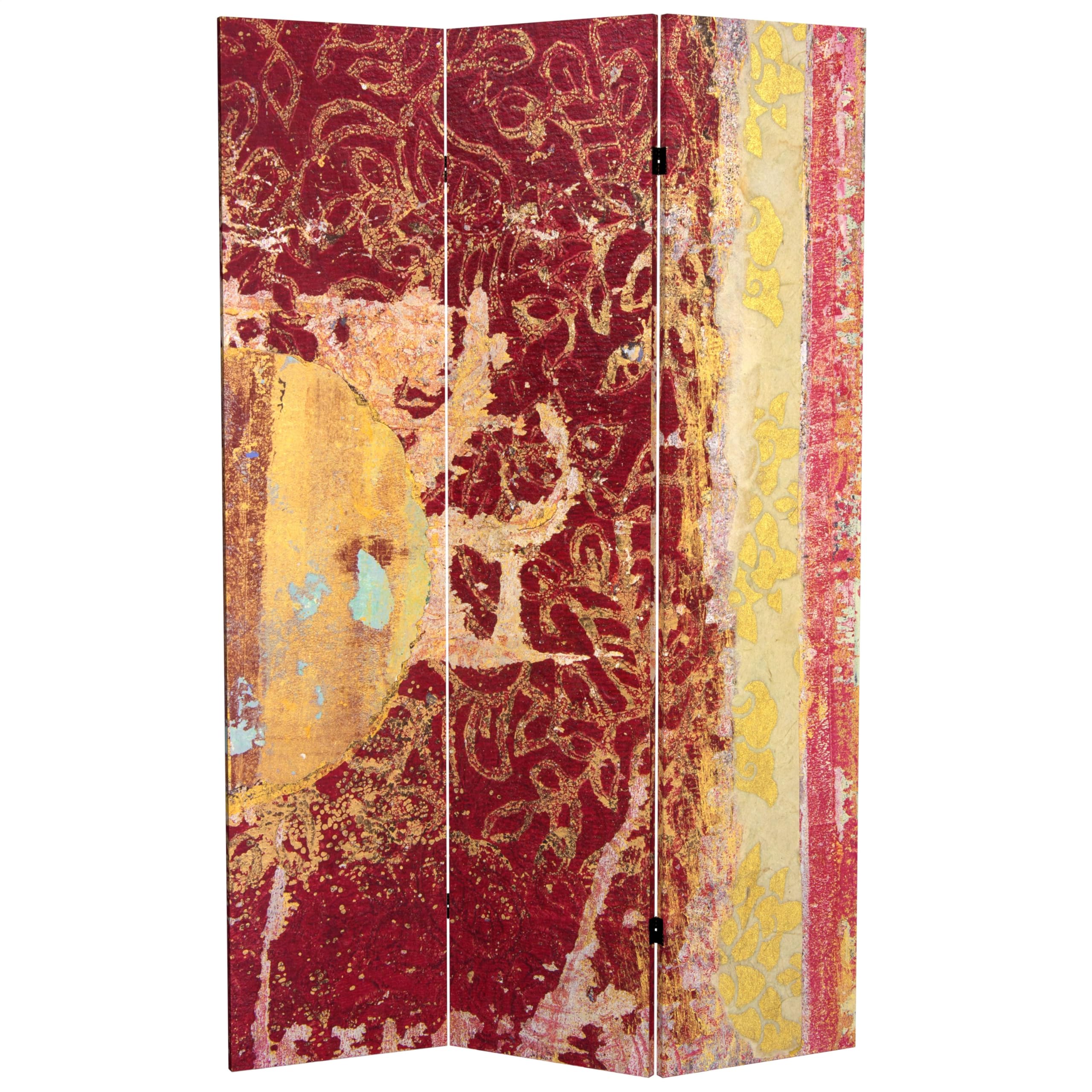 6 ft. Tall Red Lantern Tranquil Ripples Canvas Room Divider - Asian Inspired Fire Dancer Design for Home Decor, Office Partition & Meditation Space