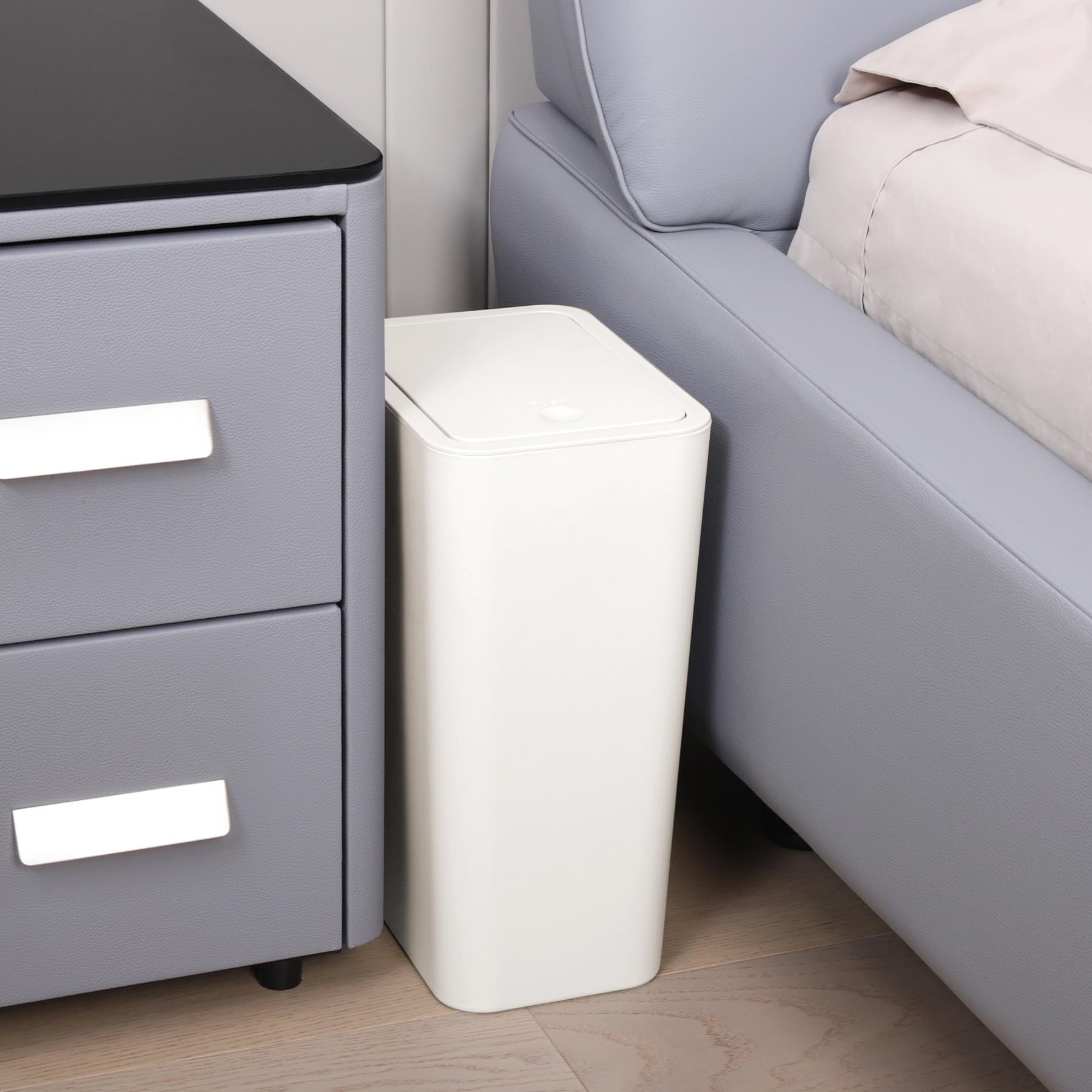 TIPGO 10L/2.6 Gallon Slim Bathroom Trash Can with Pop-Up Lid - Small Garbage Bin for Kitchen, Bedroom, Office & Living Room - Odor Control Waste Basket (White) | Perfect for Tight Spaces & Modern Home Decor