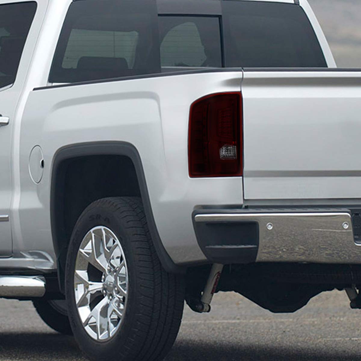 2014-2017 GMC Sierra 1500 2500HD LED Tail Lights - Red Smoked Lens with Chrome Housing | Replacement Tube White Streak Lights for Trucks | Perfect for Night Driving & Enhanced Visibility