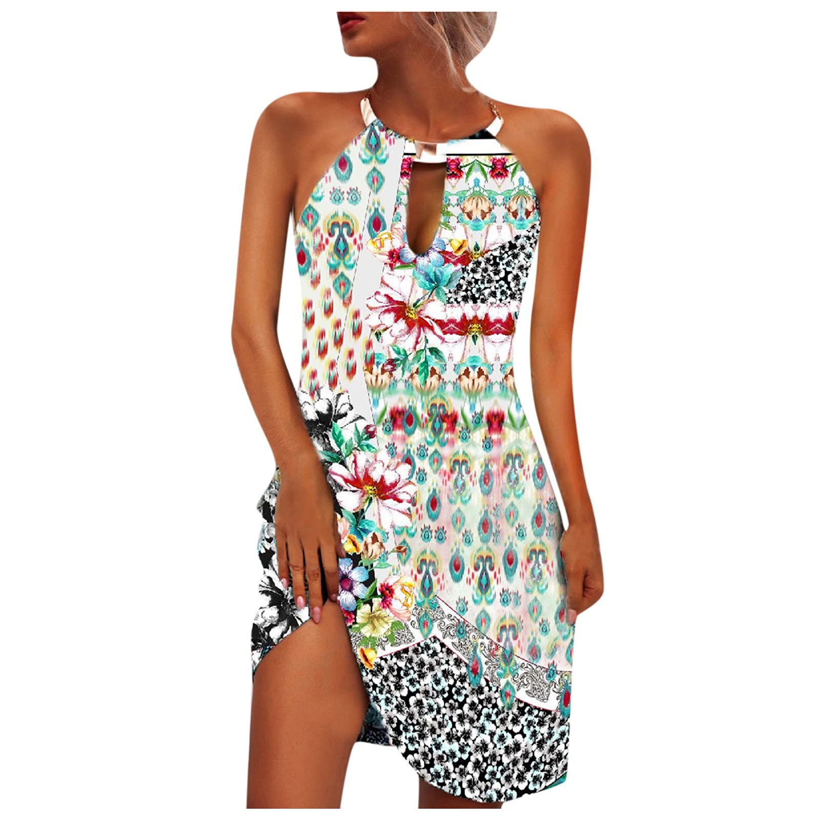 NLOMOCT Women's Sleeveless Solid Color Halter Neck Dress - Summer Casual Short Dress for Beach, Party & Vacation | Perfect for Outdoor Events, Date Nights & Tropical Getaways
