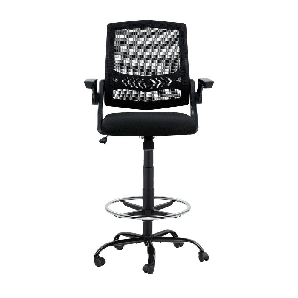 Ergonomic Artiss Office Chair - Adjustable Mesh Drafting Stool with Lumbar Support, Black - Perfect for Home Office, Gaming & Study Desk Setup