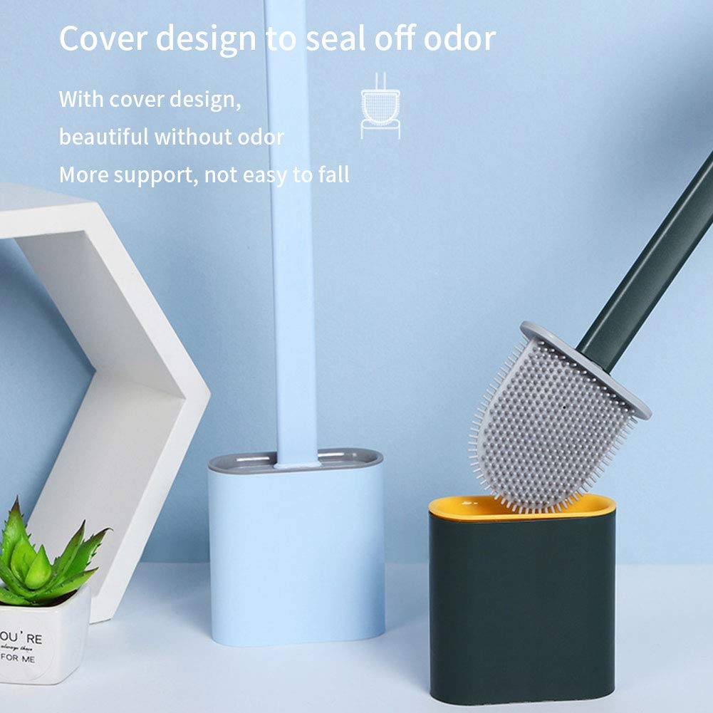 Premium Silicone Flex Toilet Brush Set with Holder - No-Slip Long Handle, Standing & Wall Mount Options - Durable Bathroom Cleaning Tool for Home & Commercial Use (Blue) - Perfect for Daily Cleaning, Deep Scrubbing & Hygienic Bathroom Maintenance