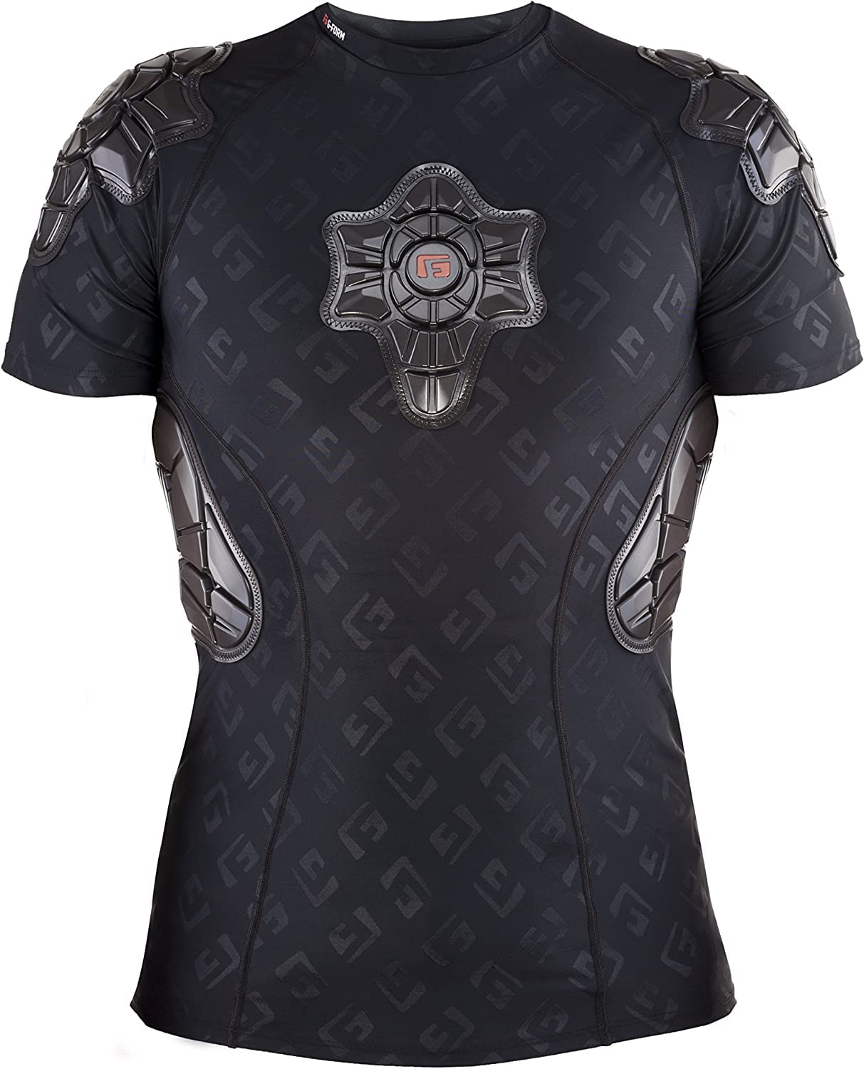 G-Form Pro-X Padded Compression Shirt for Men - Black Logo - Impact Protection Athletic Shirt for Football, Rugby & MMA Training - Moisture Wicking Performance Top