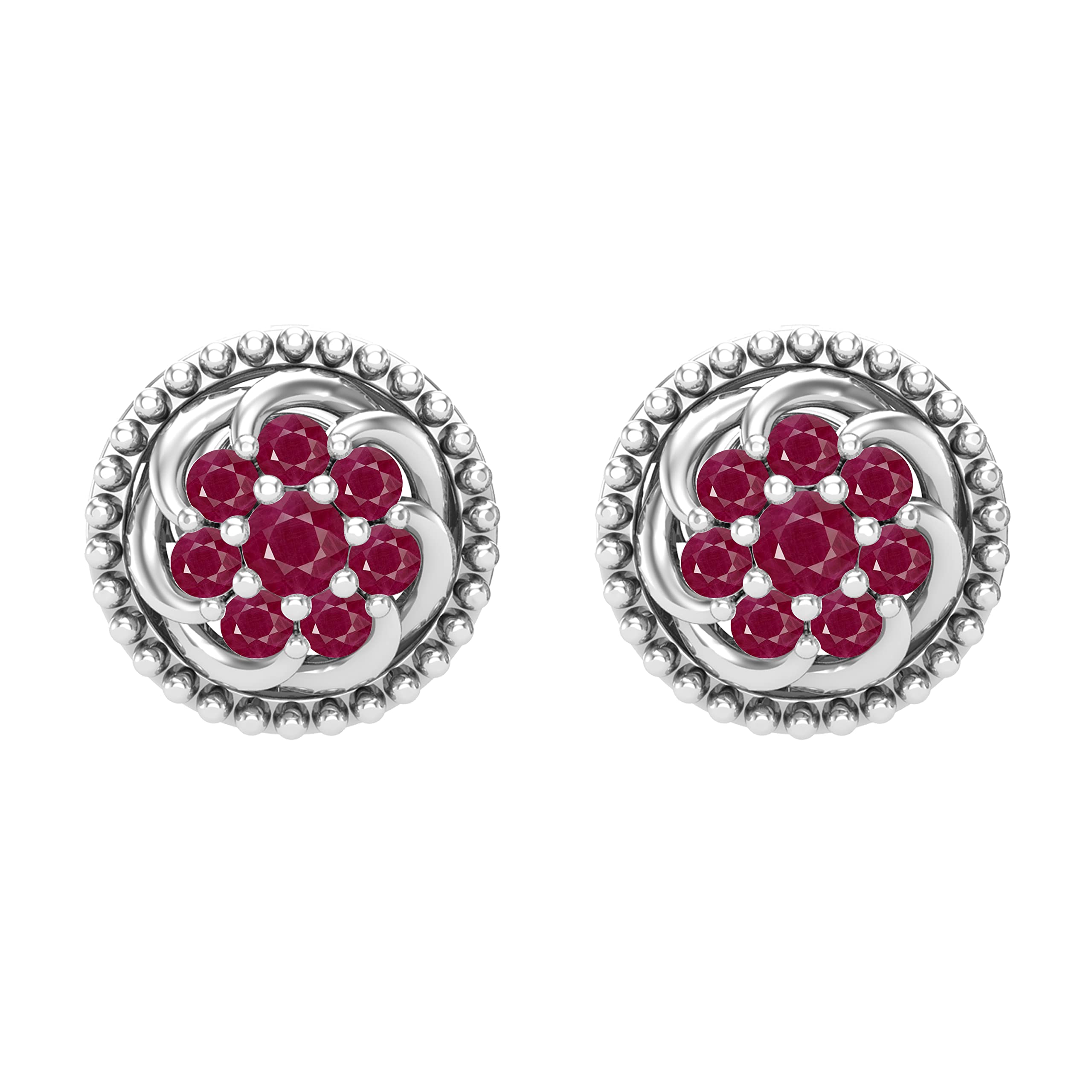 Dazzlingrock Collection Round Gemstone & Diamond Beaded Circle Frame Swirl Screw Back Stud Earrings for Women - 925 Sterling Silver Jewelry for Party, Wedding & Everyday Wear