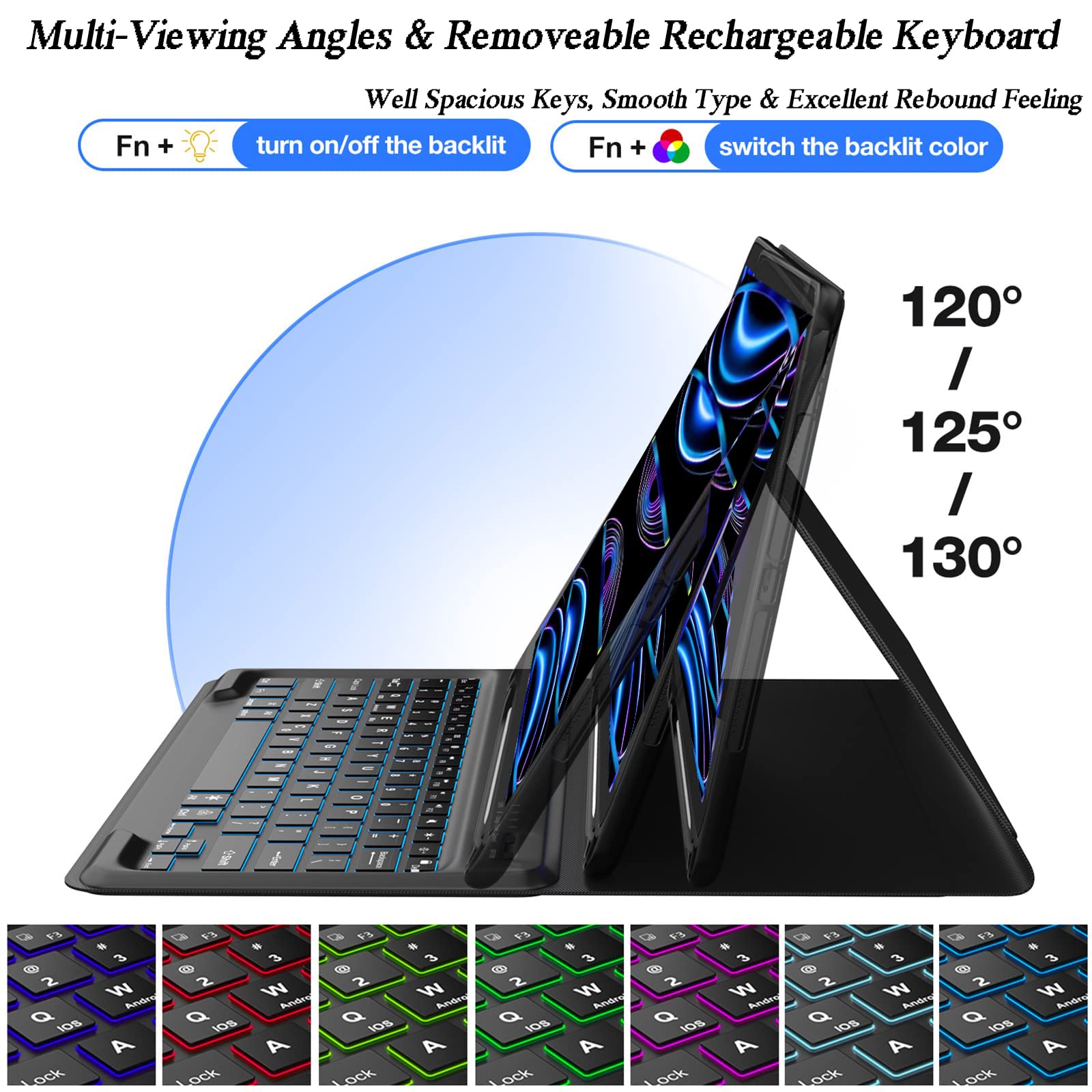 D DINGRICH iPad Pro 12.9 Case with Backlit Keyboard (2022 6th Gen & 2021 5th Gen Compatible) - Magnetic Detachable Keyboard with Apple Pencil Holder, Auto Sleep/Wake - Perfect for Work, Study & Travel - Black