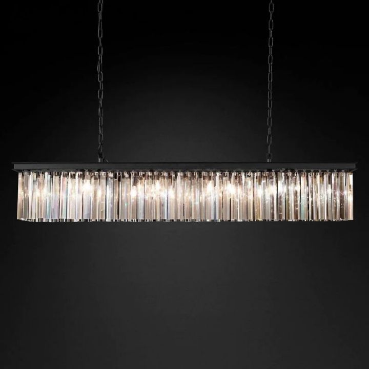 1920s Art Deco Single Rectangular Chandelier - 49W/60W Vintage Ceiling Light - Perfect for Dining Room, Living Room & Bedroom Lighting