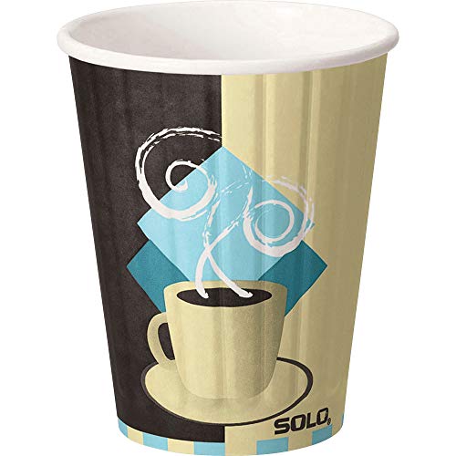 SOLO Cup Company Duo Shield Insulated Paper Hot Cups & Lids Combo Pack (12 oz, 100 Count) - Leak-Proof Coffee Cups for Office, Parties & Travel