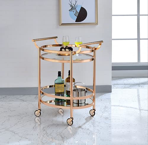 Lakelyn 3-Tier Serving Cart with Rose Gold Frame & Clear Glass Shelves - Perfect for Kitchen, Dining Room, or Outdoor Entertaining