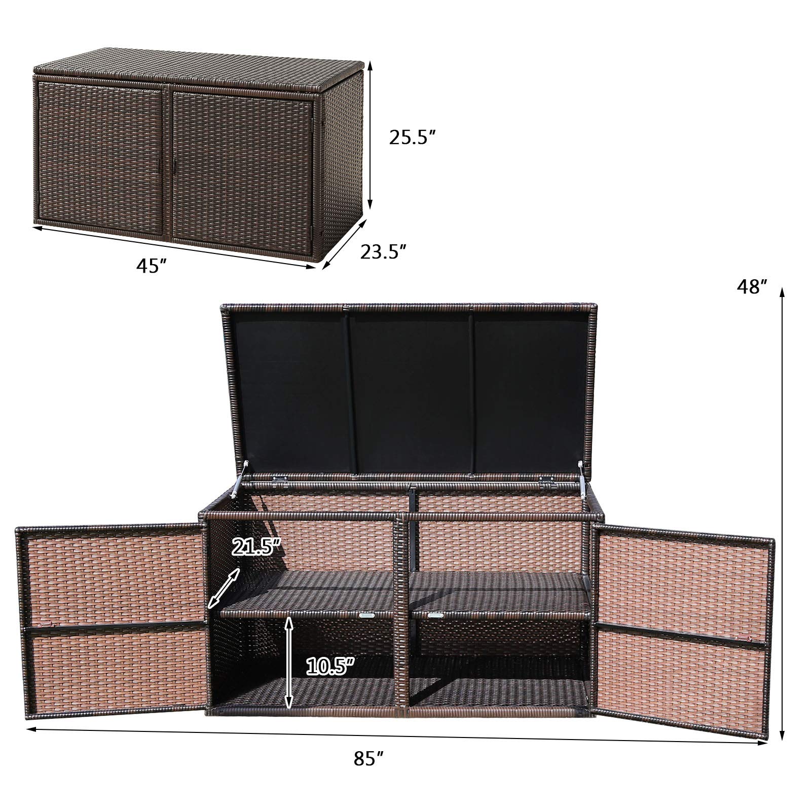 **Tangkula 88 Gallon Outdoor Wicker Storage Box with Steel Frame & Lid – Weather-Resistant Rattan Deck Bin for Garden Tools, Patio Accessories, Pool Toys, and Backyard Organization (Brown)**