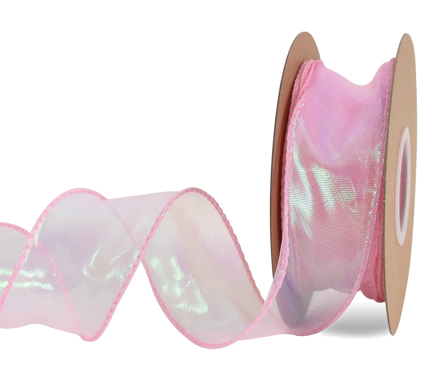 TONIFUL 1.5 Inch Wide Pink Laser Wired Chiffon Ribbon - Shimmery Sheer Organza Craft Ribbon for Wedding Bouquets, Gift Wrapping, Bow Making, Wreaths & Party Decorations - Perfect for Valentine's Day, Floral Arrangements & DIY Crafts (10 Yards)