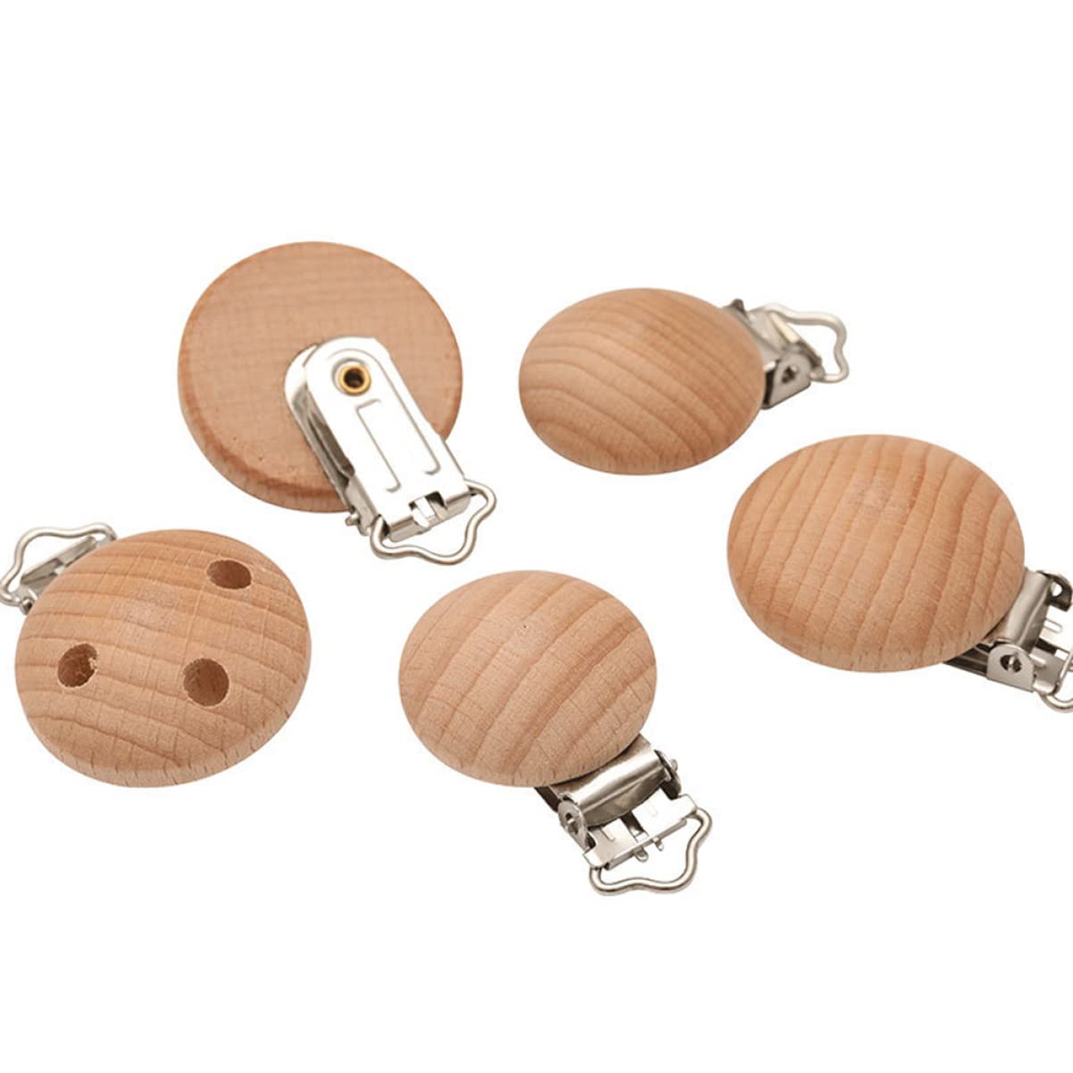 COHEALI 20 PCS Natural Wooden Pacifier Clips for Babies - Safe Teething Soother with Round Shape (30mm, 164g) - Perfect for Newborns, Infants & Toddlers - Ideal for Daycare, Travel & Everyday Use