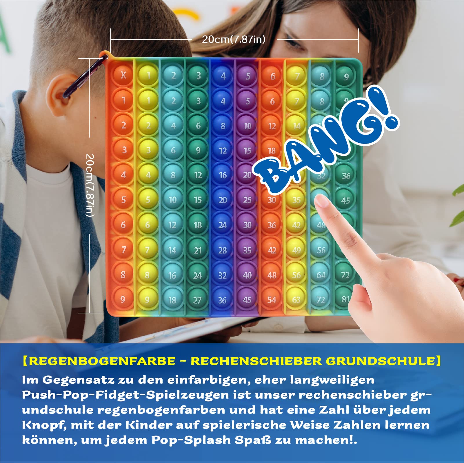 Rainbow Pop Music 10x10 Stress Relief Toy for Kids & Adults - Giant 9x9 Bubble Fidget Game for Anxiety Relief, Sensory Play, and Fun Party Activities