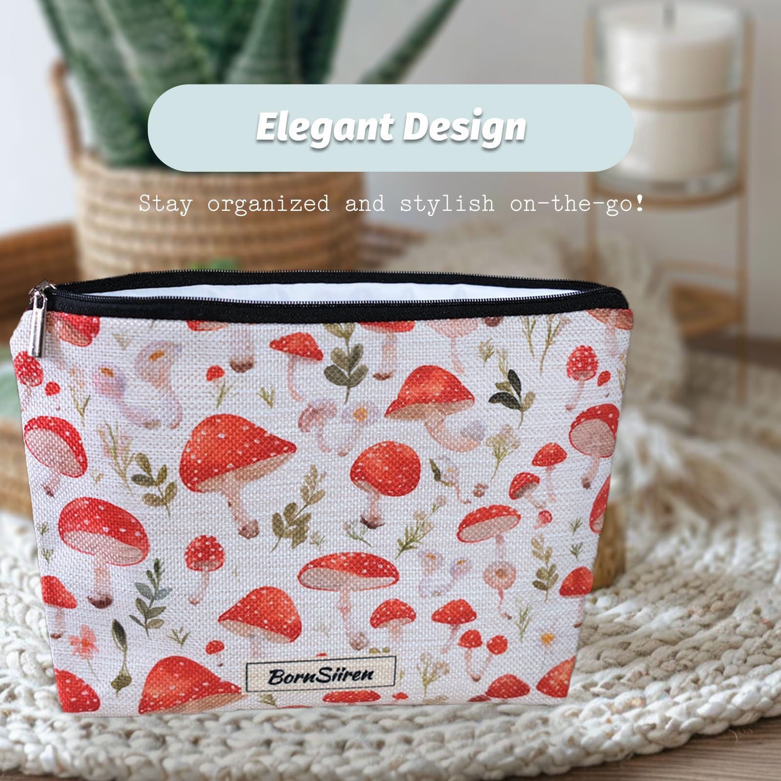 Mushroom Makeup Bag for Women - Coquette Aesthetic Cosmetic Organizer with Lining | Travel Toiletry Pouch & Storage Case | Perfect for Travel, Gym, and Daily Beauty Essentials