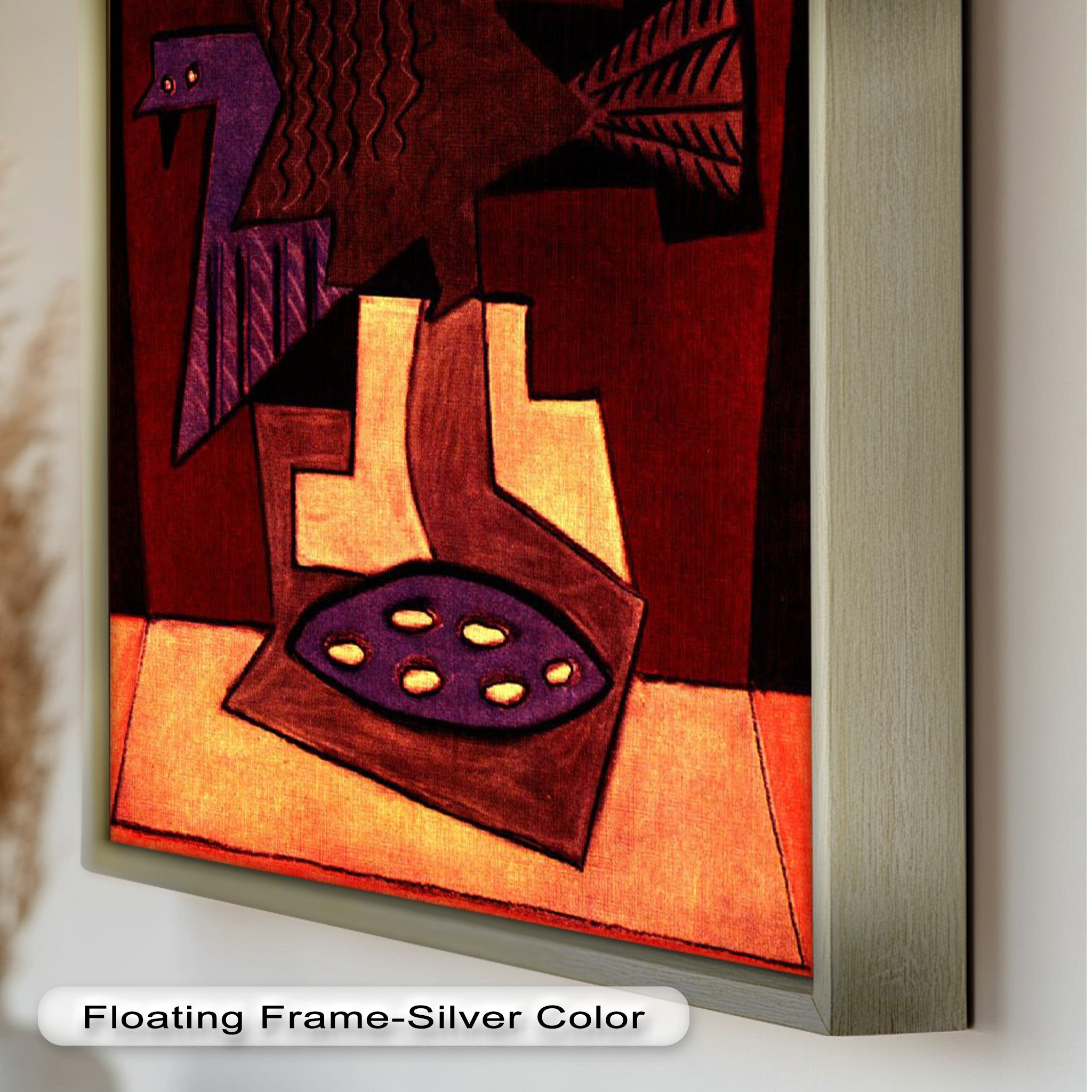 Abstract Bird & Bowl Cubist Oil Painting Wall Art - Modern Home Decor for Living Room, Bedroom & Office