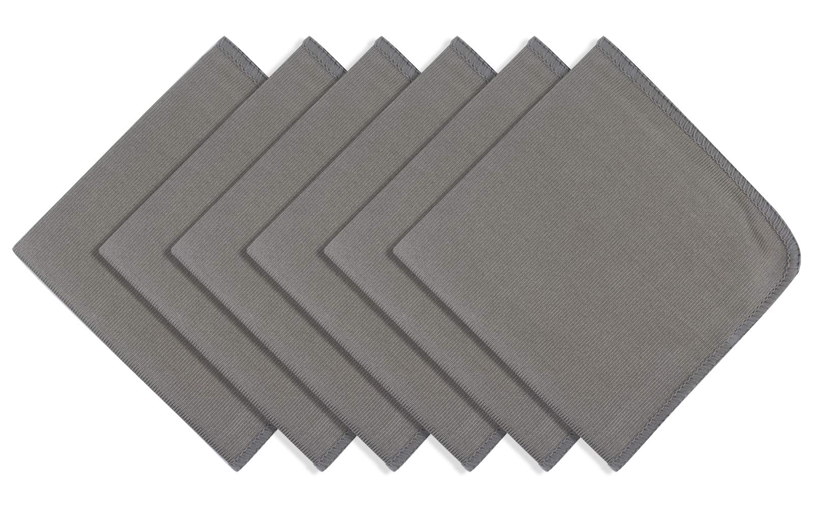 Premium Microfiber Polishing Cloths - 12x12 Inch Lint-Free Cleaning Rags for Wine Glasses, Windows, Dishes, Cars & Stainless Steel (6-Pack, Gray) - Perfect for Crystal, Electronics & Household Cleaning