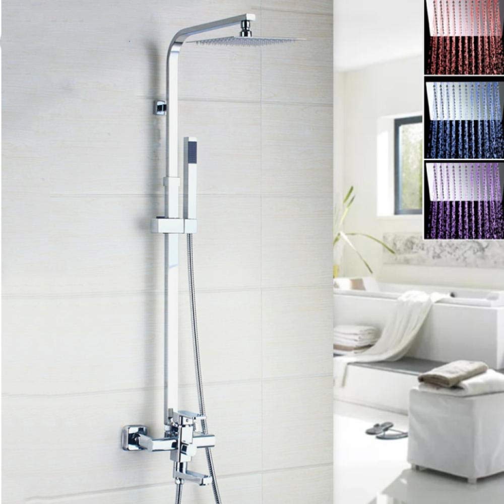 LED Rainfall Shower Head Set - Chrome Brass Wall Mounted Bathroom Faucet with LED Spray Hand Shower - Perfect for Modern Home & Spa-Like Shower Experience