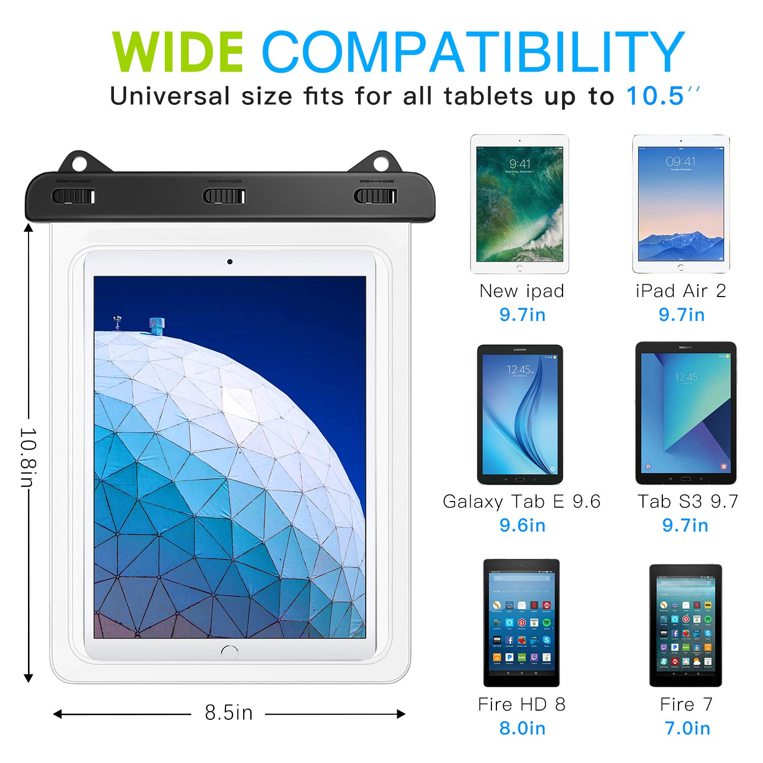 MoKo Waterproof Tablet Case - Universal Dry Bag for iPad 10th/Pro 11 2022/Air 5-2/10.2/Pro 10.5-9.7 & Samsung Tab S4/S3/S2/A 9.7/E 9.6 (Fits Up to 12