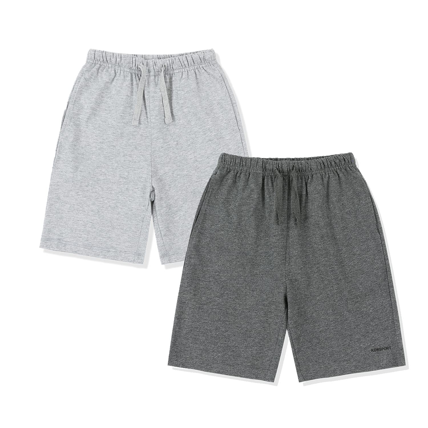 KOWSPORT 100% Cotton Kids Shorts with Pockets - 2 Pack Boys & Girls Athletic Shorts (Size 3-12 Years) - Perfect for Playtime, Sports & Summer Activities