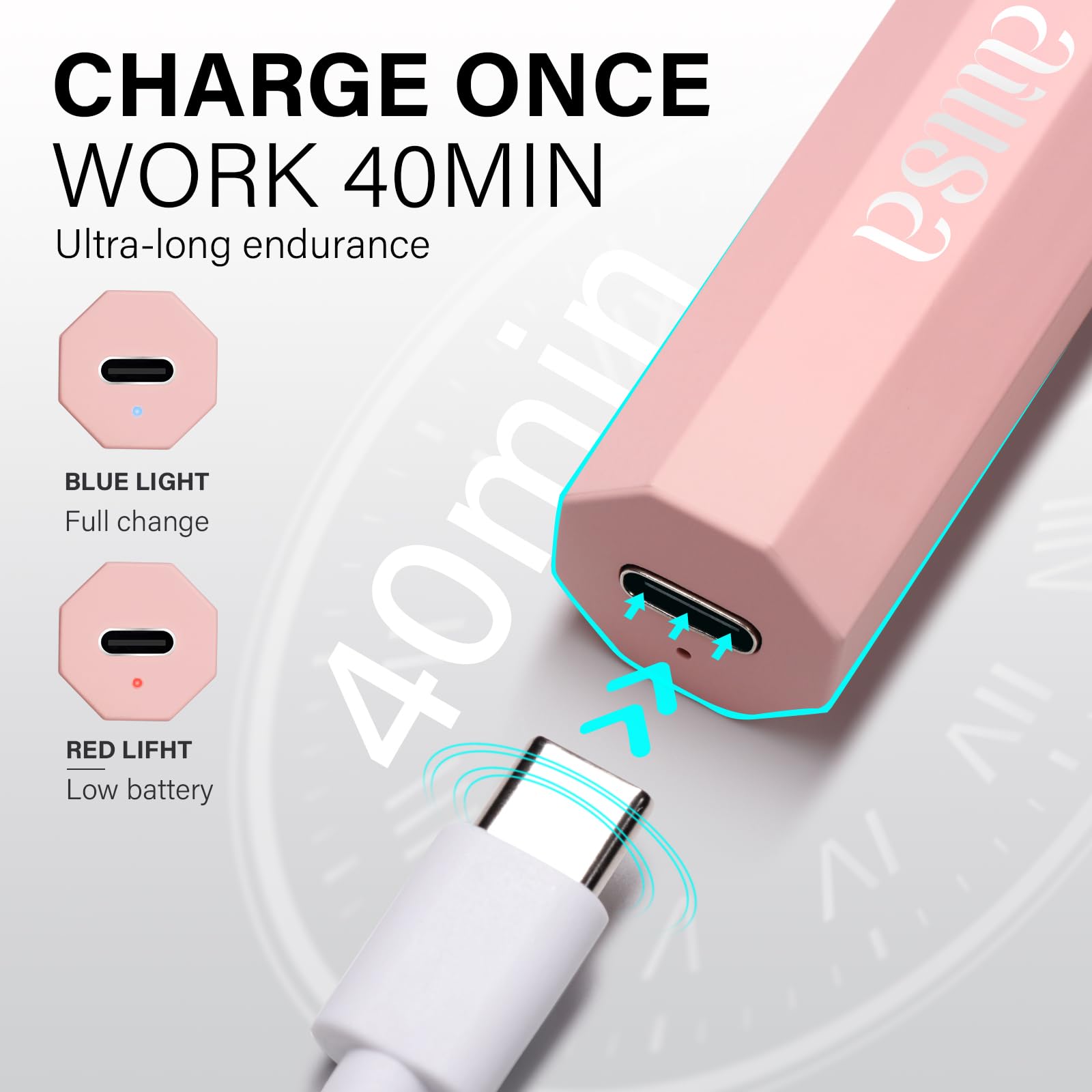 AILLSA Cordless LED Nail Lamp - Fast Curing UV Light for Gel Nails, Portable Handheld Mini Nail Dryer with Single Finger Design (Pink) | Perfect for Home Manicures, Salon Professionals & Travel Nail Care