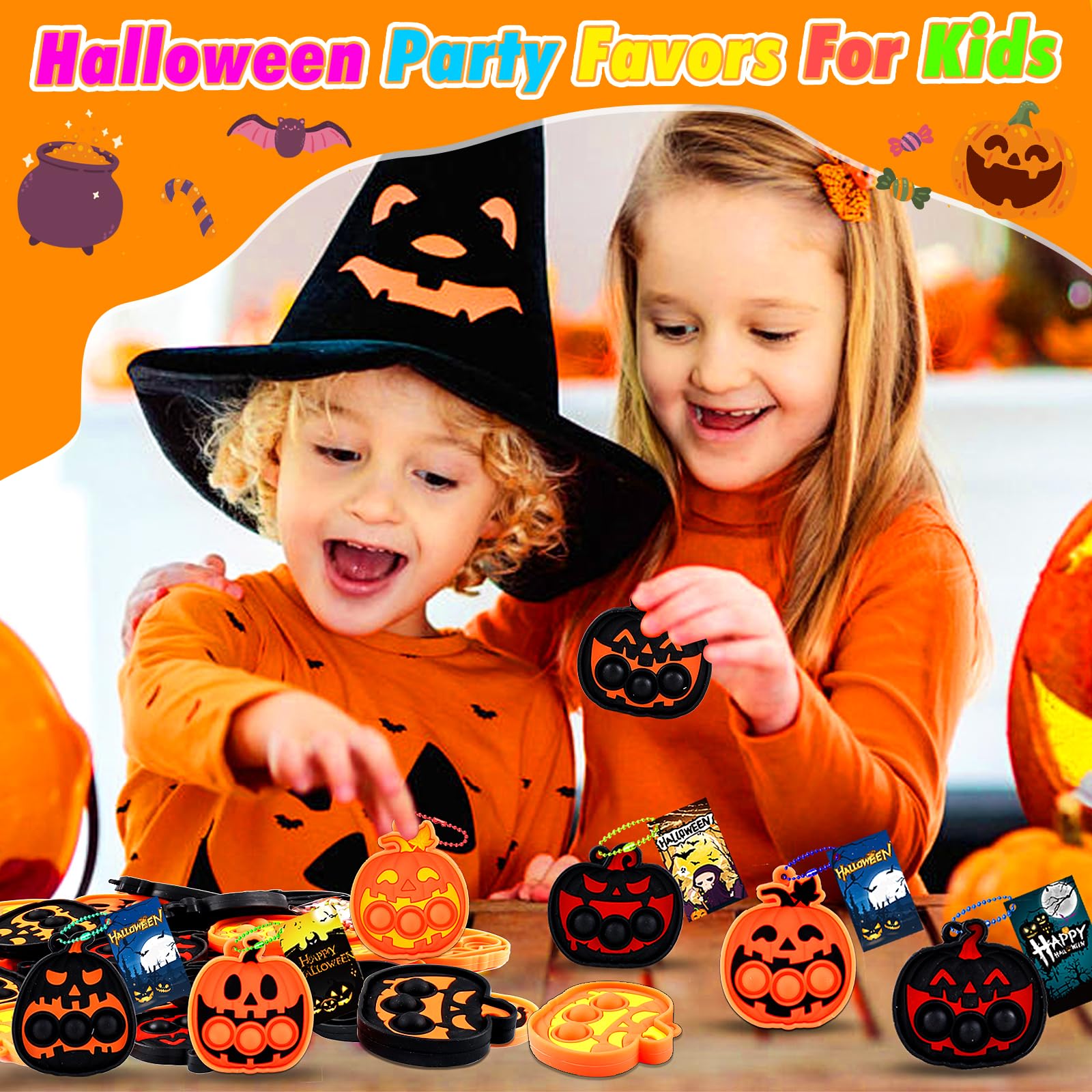 24-Pack Halloween Pumpkin Pop Fidget Toys for Kids - Fun Halloween Party Favors, Classroom Prizes & Trick or Treat Goodie Bag Stuffers - Perfect for Classroom Rewards, Party Giveaways and Halloween Festivities