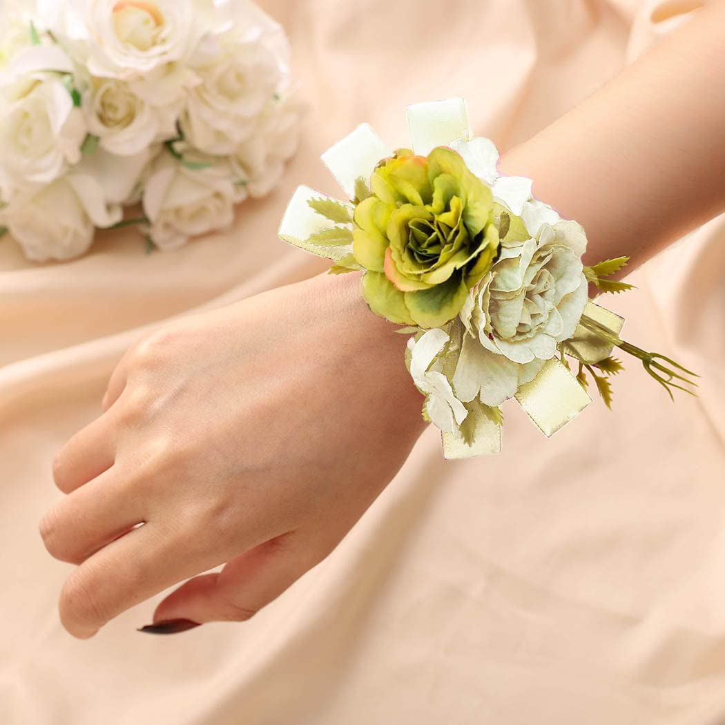 CASDRE Elegant Pearl Bridal Wrist Corsage - Hand Flower Wedding Accessory for Women & Girls (Green) | Perfect for Bridesmaids, Flower Girls & Wedding Ceremonies