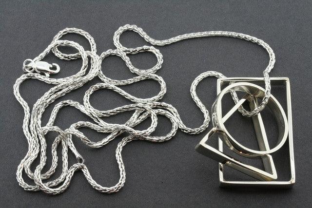Circle Rec Triangle Pendant Necklace with 70cm Espiga Chain - Elegant Geometric Jewelry for Women, Perfect for Daily Wear and Special Occasions
