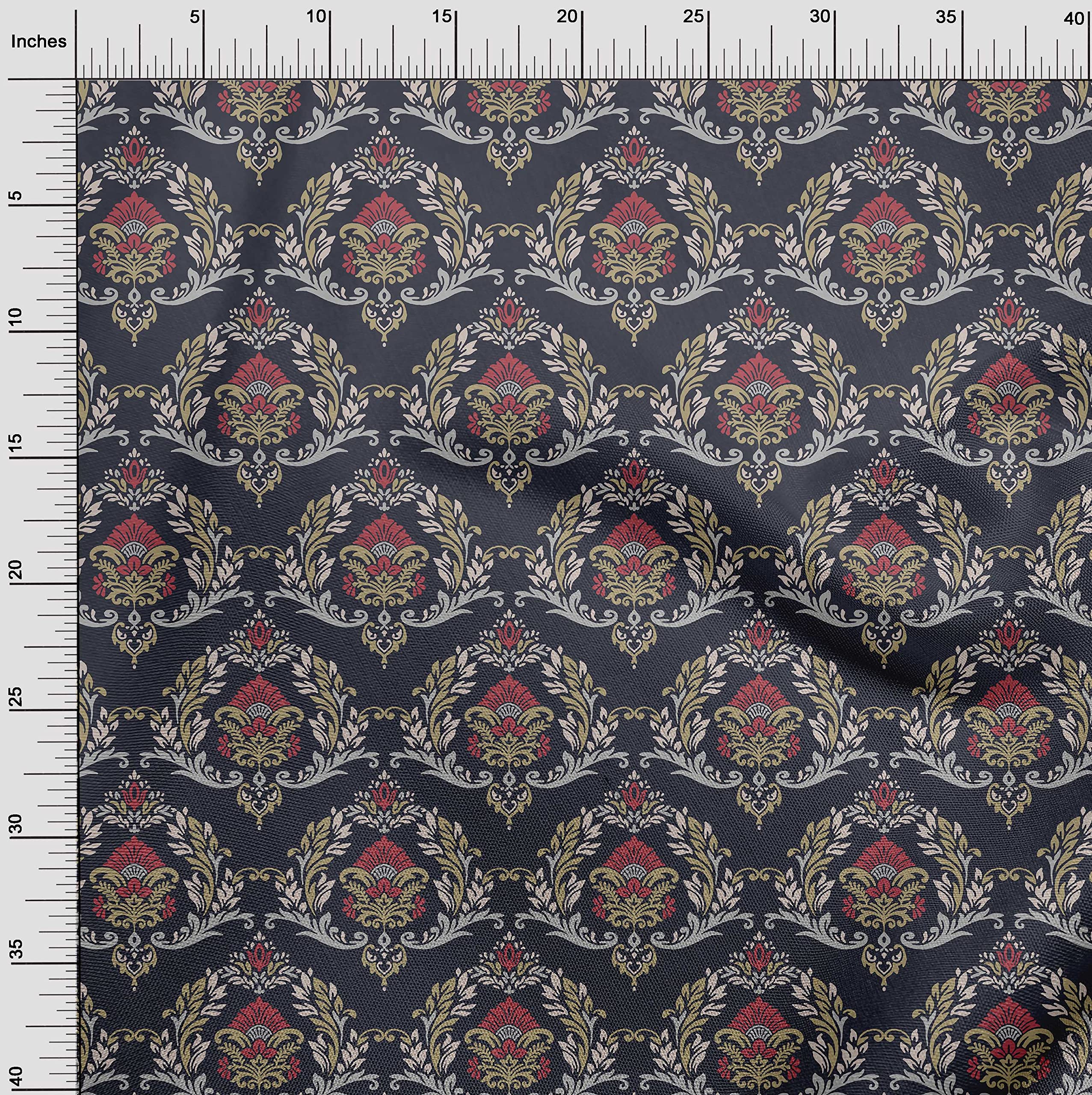 Premium 100% Cotton Poplin Twill Blue Damask Fabric - 56