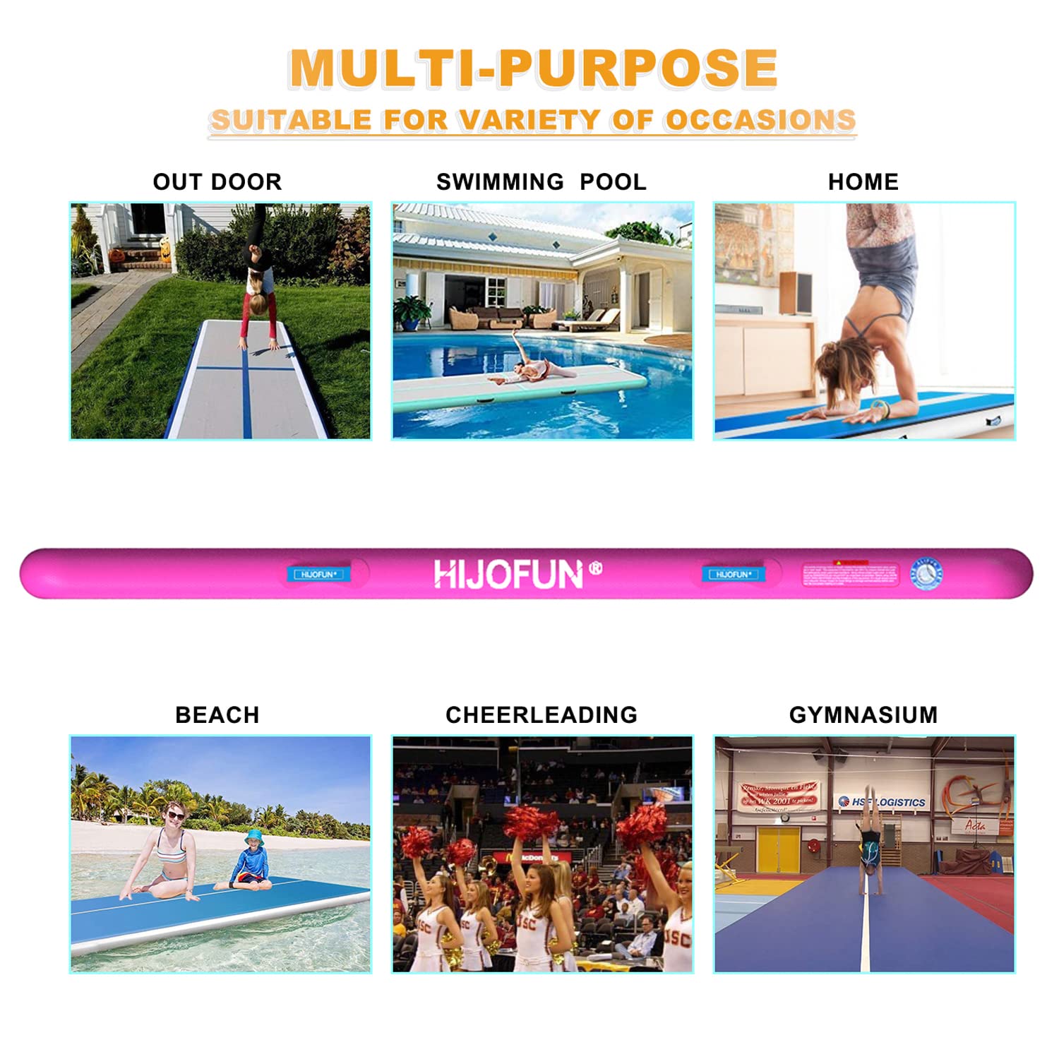 Premium Inflatable Gymnastics Tumbling Mat - 6.6ft to 26ft Length Options, 4/8 Inches Thick, 3.3ft/6.6ft Wide - Air Track Mat for Kids, Home Gym, Yoga & Training - Includes Pump - Perfect for Gymnastics Practice, Fitness Training, Yoga Sessions & Kids Play at Home