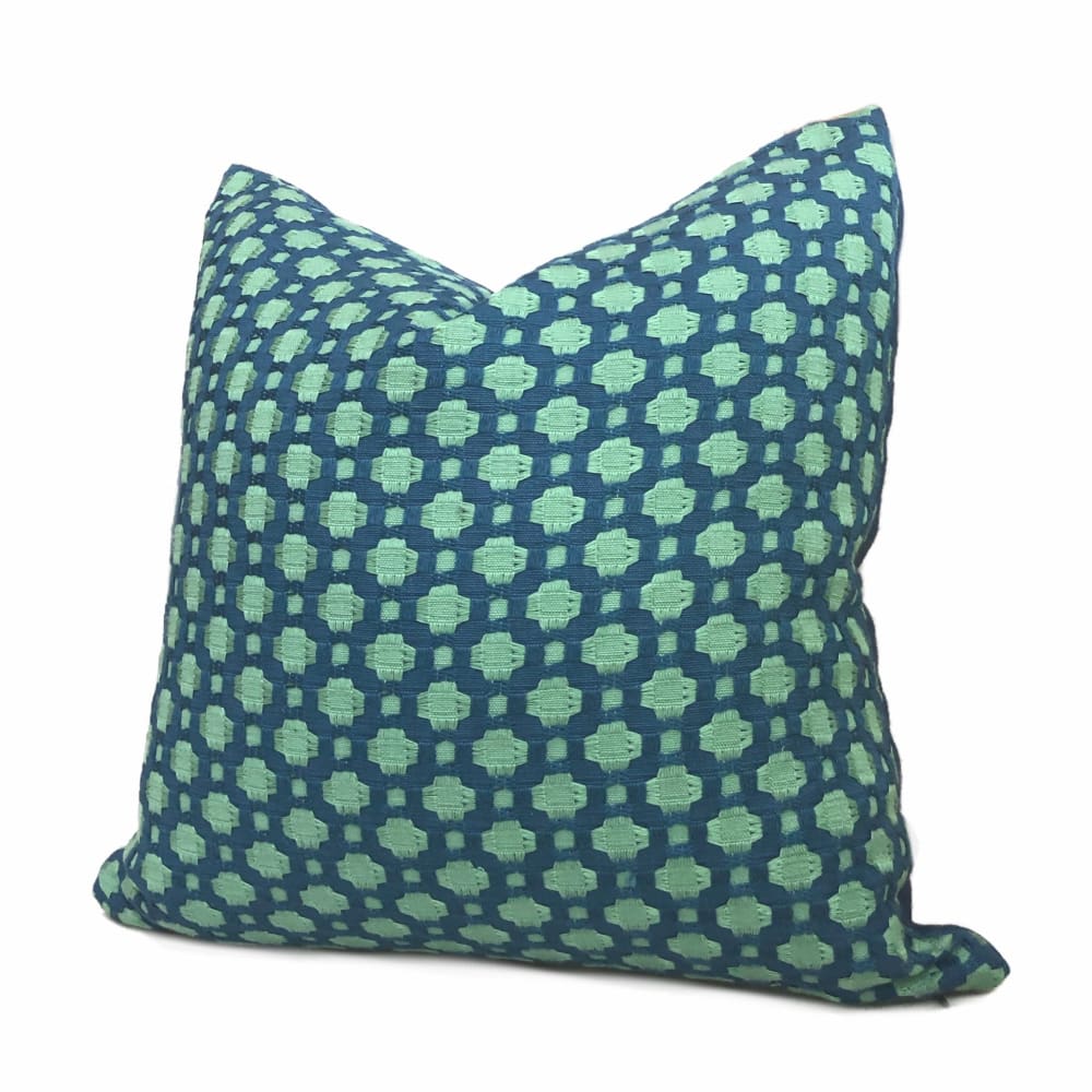 F Schumacher Betwixt Peacock Seaglass Blue Green Geometric Check Pillow Cover - Decorative Throw Pillow for Living Room, Bedroom & Sofa - Home Decor Accent Cushion Cover