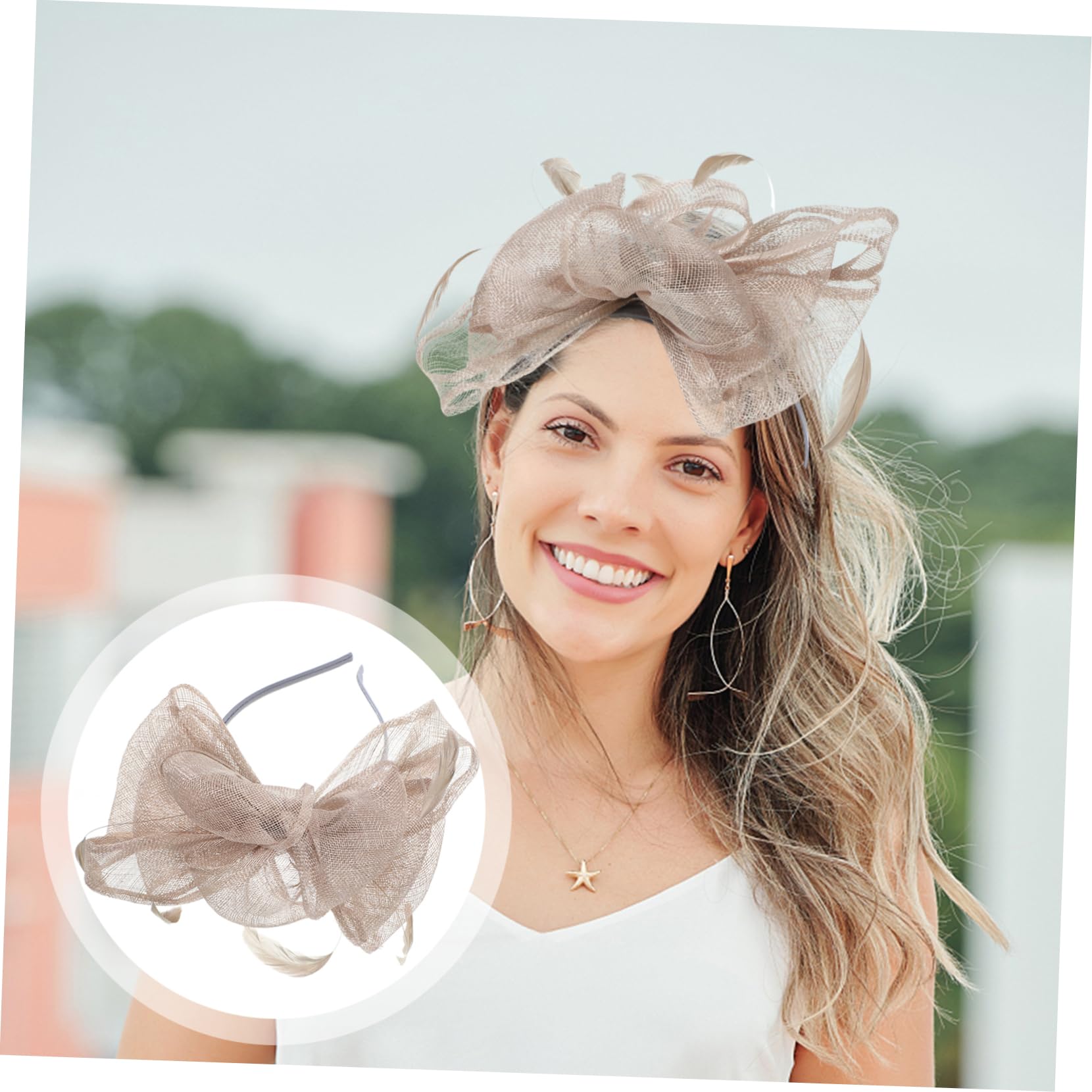Lurrose Women's Headbands - Elegant Hair Accessories for Tea Party, Wedding, Bridal Veil & Special Occasions - Grey Fascinator Headband with Hair Clip - Perfect for Women's Events and Formal Gatherings