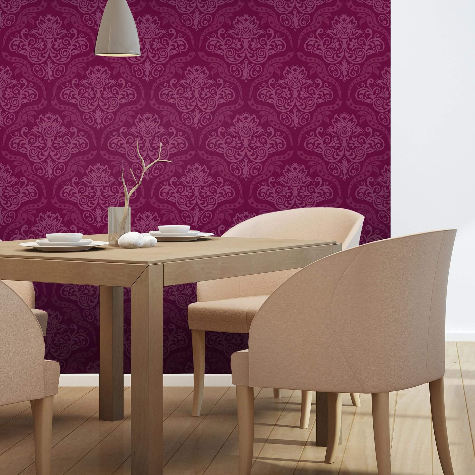 Purple Damask Peel and Stick Removable Wallpaper - Self-Adhesive Decorative Wall Covering for Bedroom, Living Room & Home Office Decor