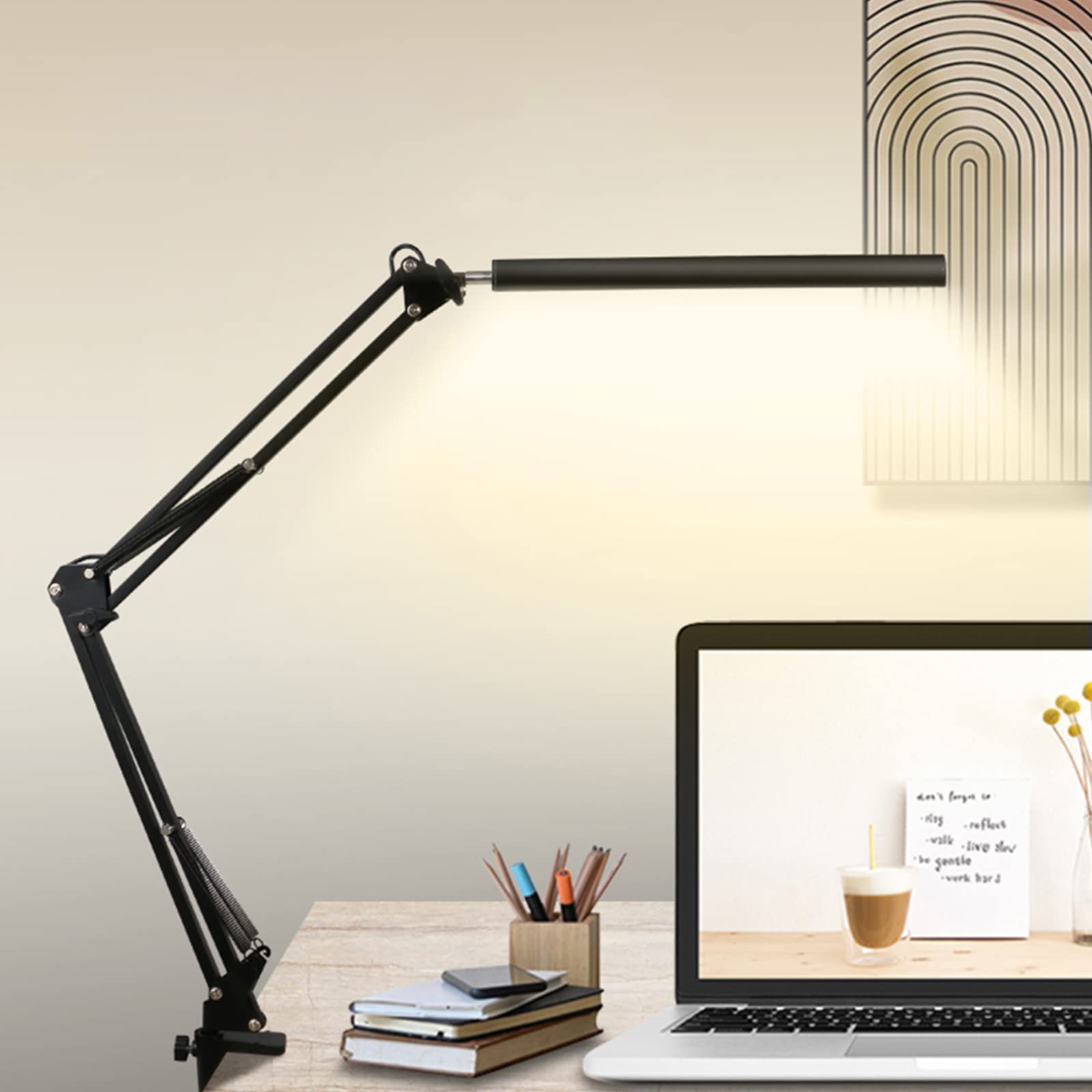 LED Folding Desk Lamp with Clamp - Adjustable Swing Arm Light with 3 Color Modes & USB Power - Home Office Reading Lamp for Study, Bedroom, Dorm Room (Black) | Perfect for Night Reading, Computer Work & Crafting