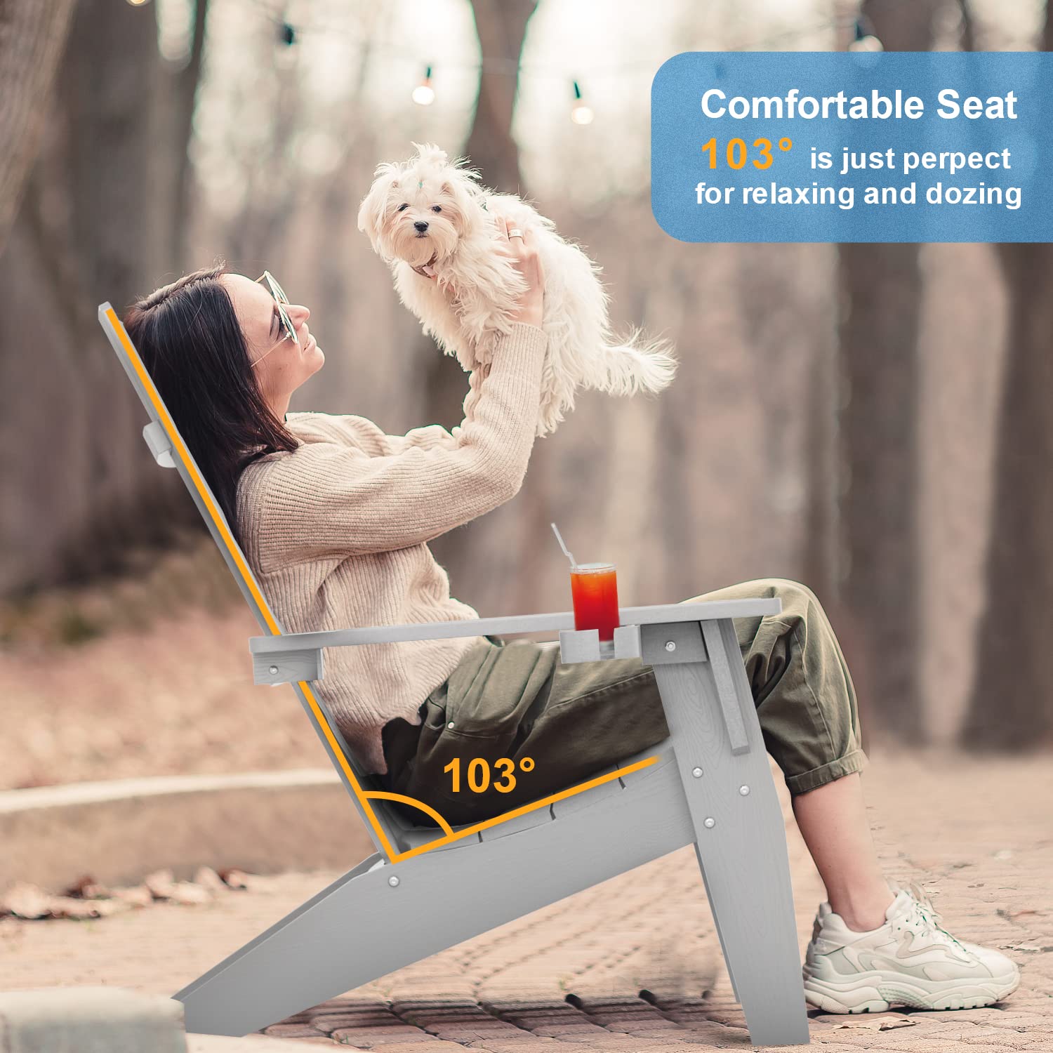 Premium Weather-Resistant MXIMU Modern Adirondack Chairs Set of 2 - Oversized Plastic Fire Pit Chairs with Cup Holder for Outdoor Patio, Garden, Backyard & Firepit Area Seating (Grey) - Perfect for Relaxing, Entertaining & Enjoying Outdoor Gatherings