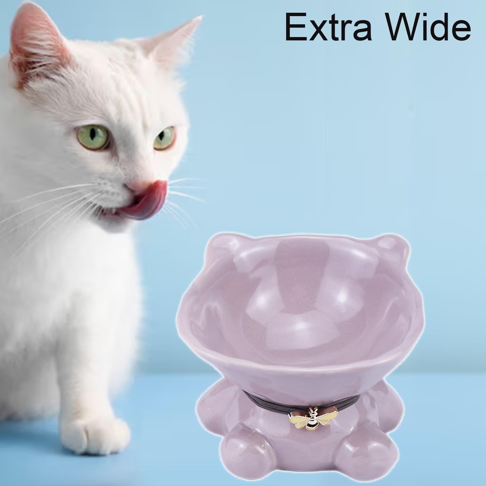 Ceramic Raised Cat Bowls - 5.4 Inch Wide Elevated Cat Food and Water Dishes - Whisker Friendly, Dishwasher & Microwave Safe - Purple Pet Feeding Bowls for Indoor Cats and Small Dogs - Perfect for Stress-Free Mealtime and Stylish Home Decor