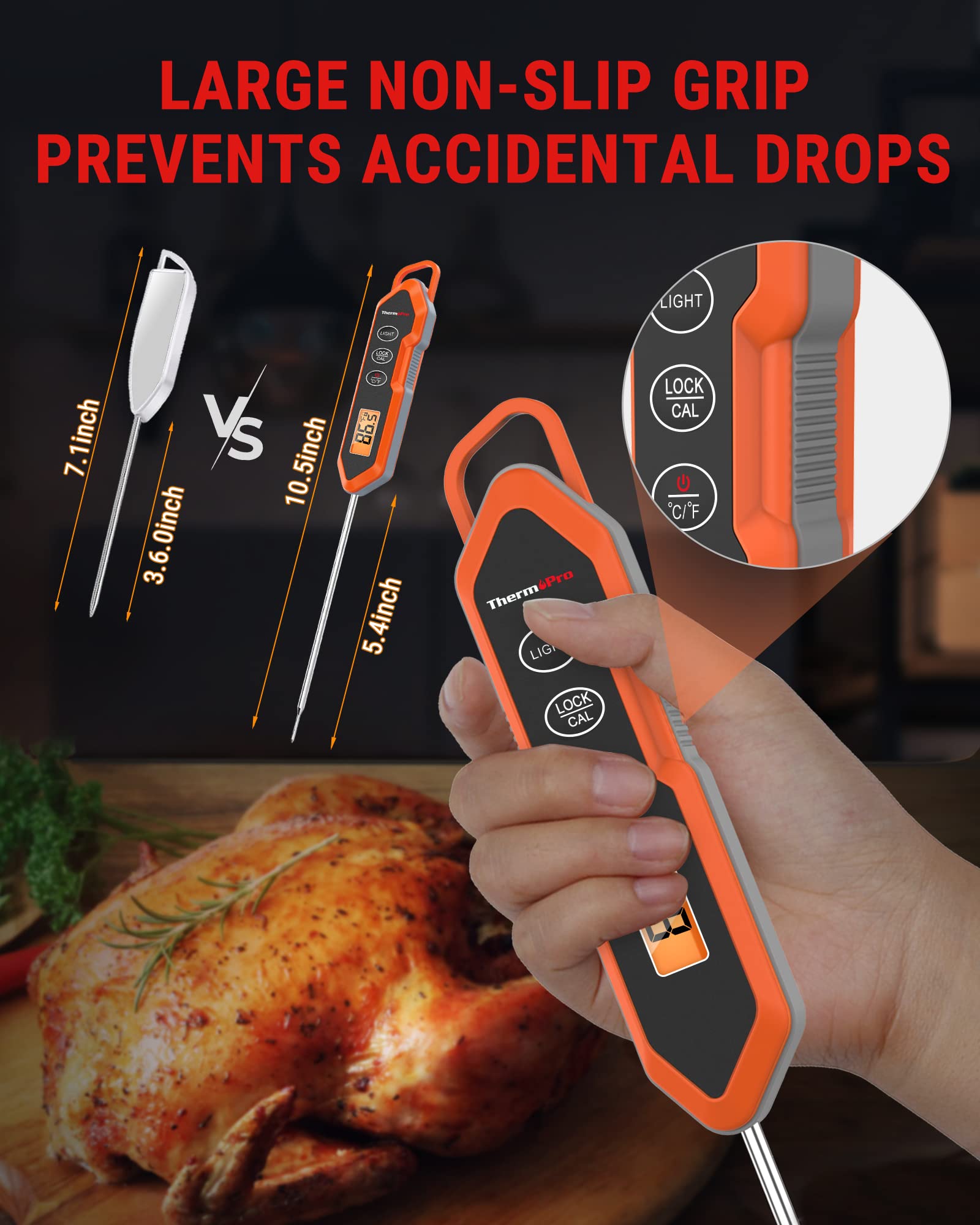 ThermoPro TP15H Waterproof Digital Meat Thermometer - Instant Read Food Thermometer with Backlight & Calibration for Cooking, Grilling, Baking - Perfect for Meat, Liquids, Candy, BBQ, Oven, Turkey & More