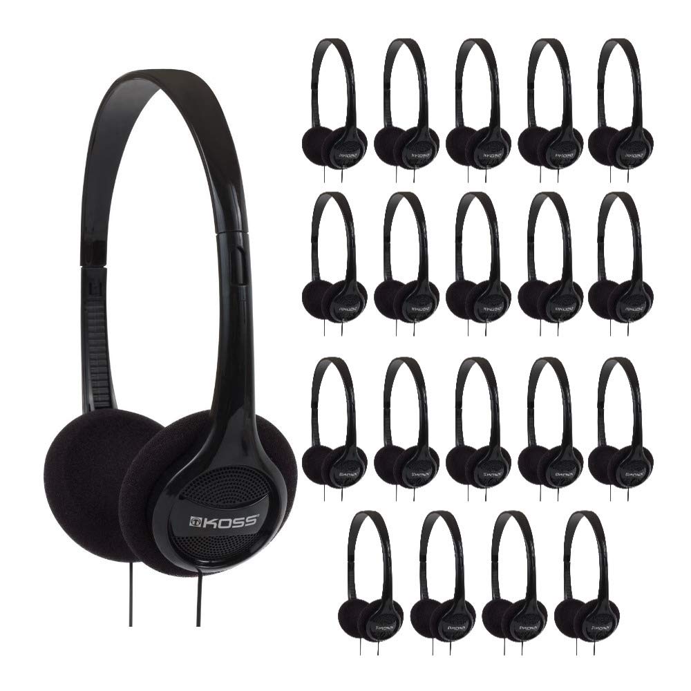 Koss KPH7 Lightweight Portable On-Ear Headphones - 20-Pack Bulk Bundle (Black) | Ideal for Schools, Offices, Gyms & Travel Use